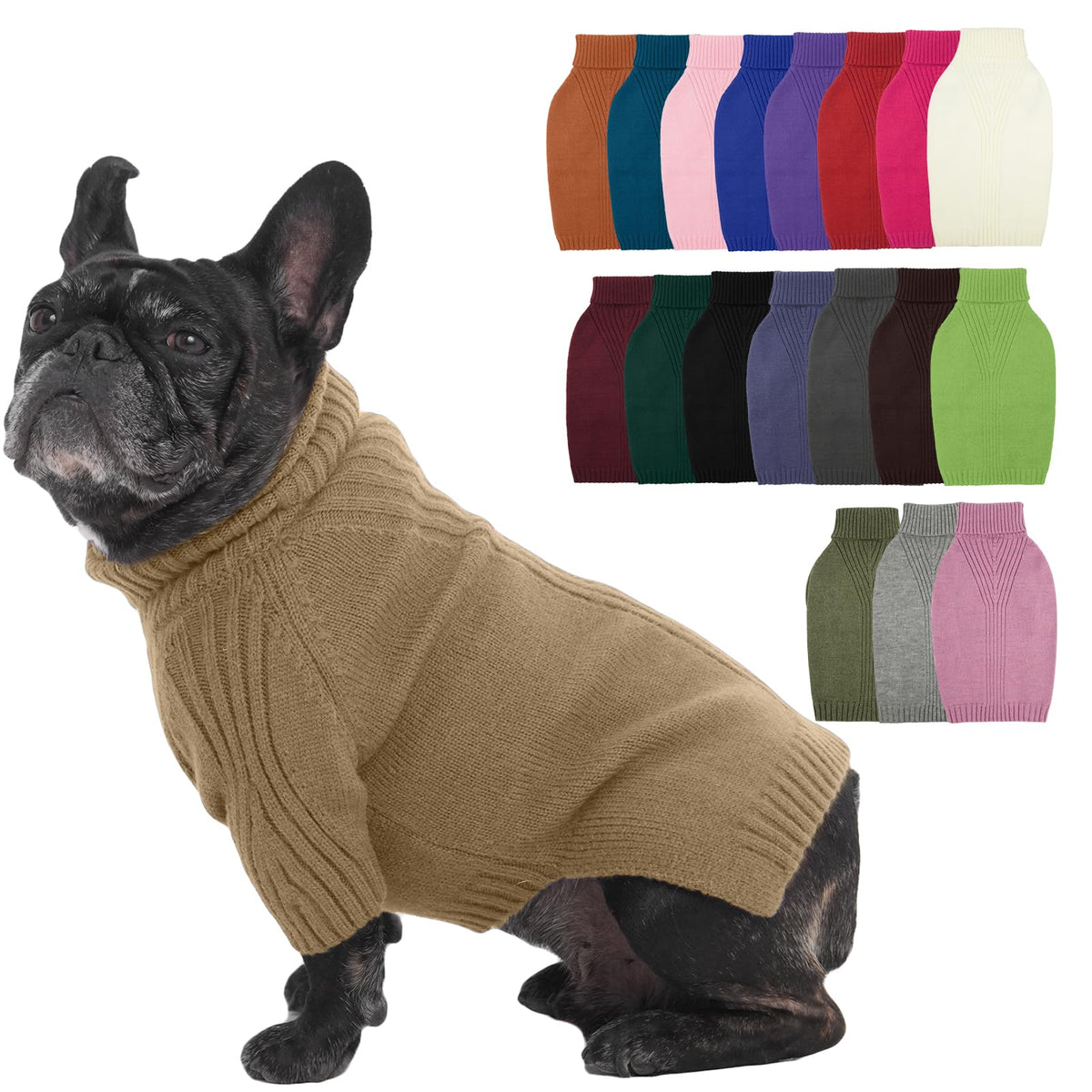 IECOii Dog Sweater,Thermal Knitted Dog Sweaters Turtleneck with Sleeve