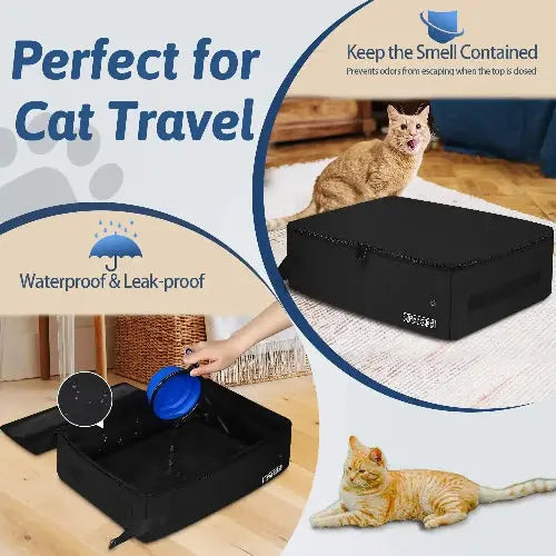 Petskd Portable Cat Travel Litter Box with Lid and 10 Disposable Liner Bags, Leak-Proof and Collapsible, Ideal for Cat Owners, Travelers, Small, Black Plastic Box by Petskd