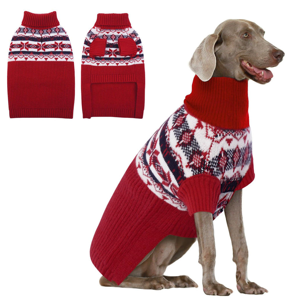 IECOii Dog Christmas Sweater - Turtleneck Sleeveless Design with Leash Hole, Snowflake & Snowman Prints, Festive Holiday Pet Sweater