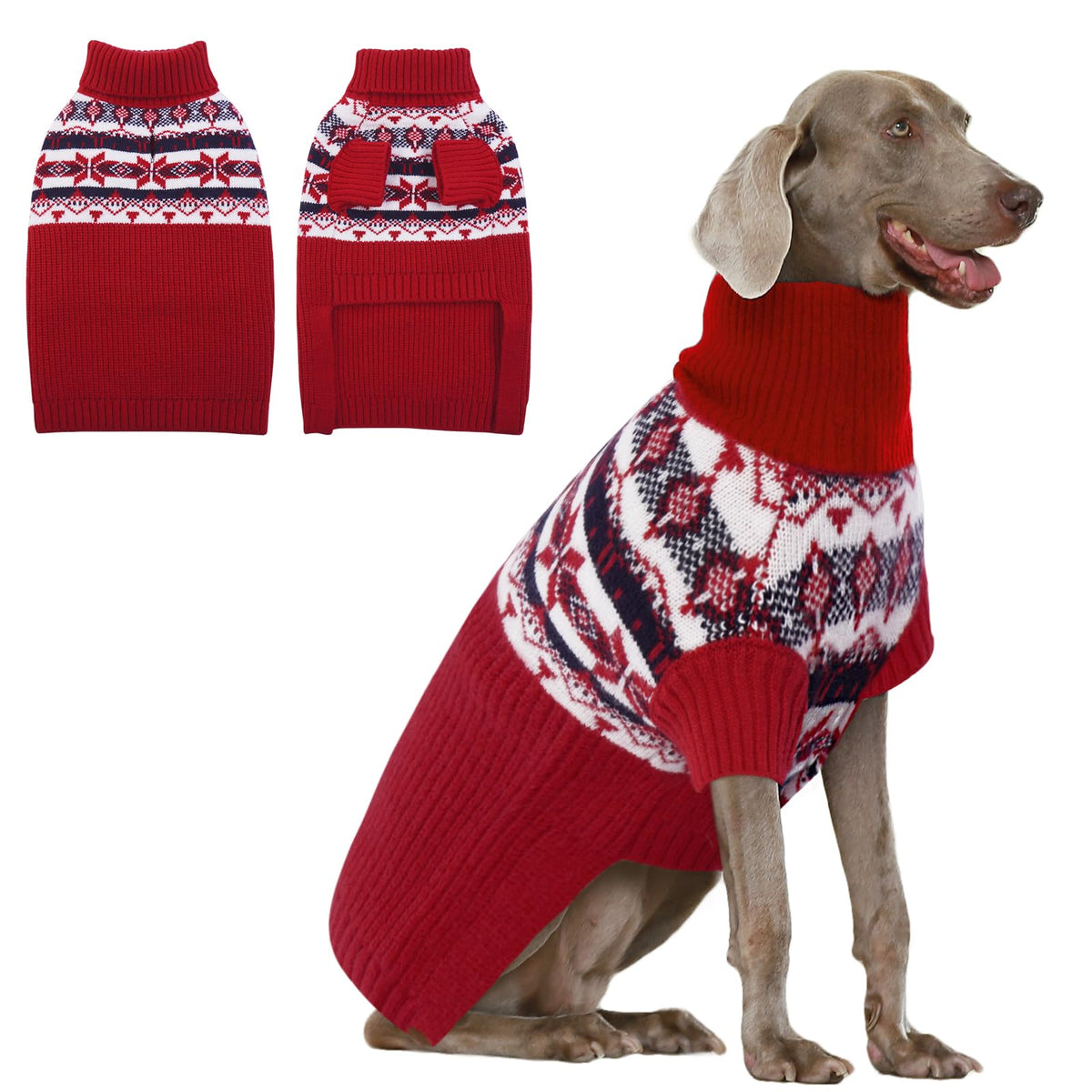 IECOii Dog Christmas Sweater - Turtleneck Sleeveless Design with Leash Hole, Snowflake & Snowman Prints, Festive Holiday Pet Sweater