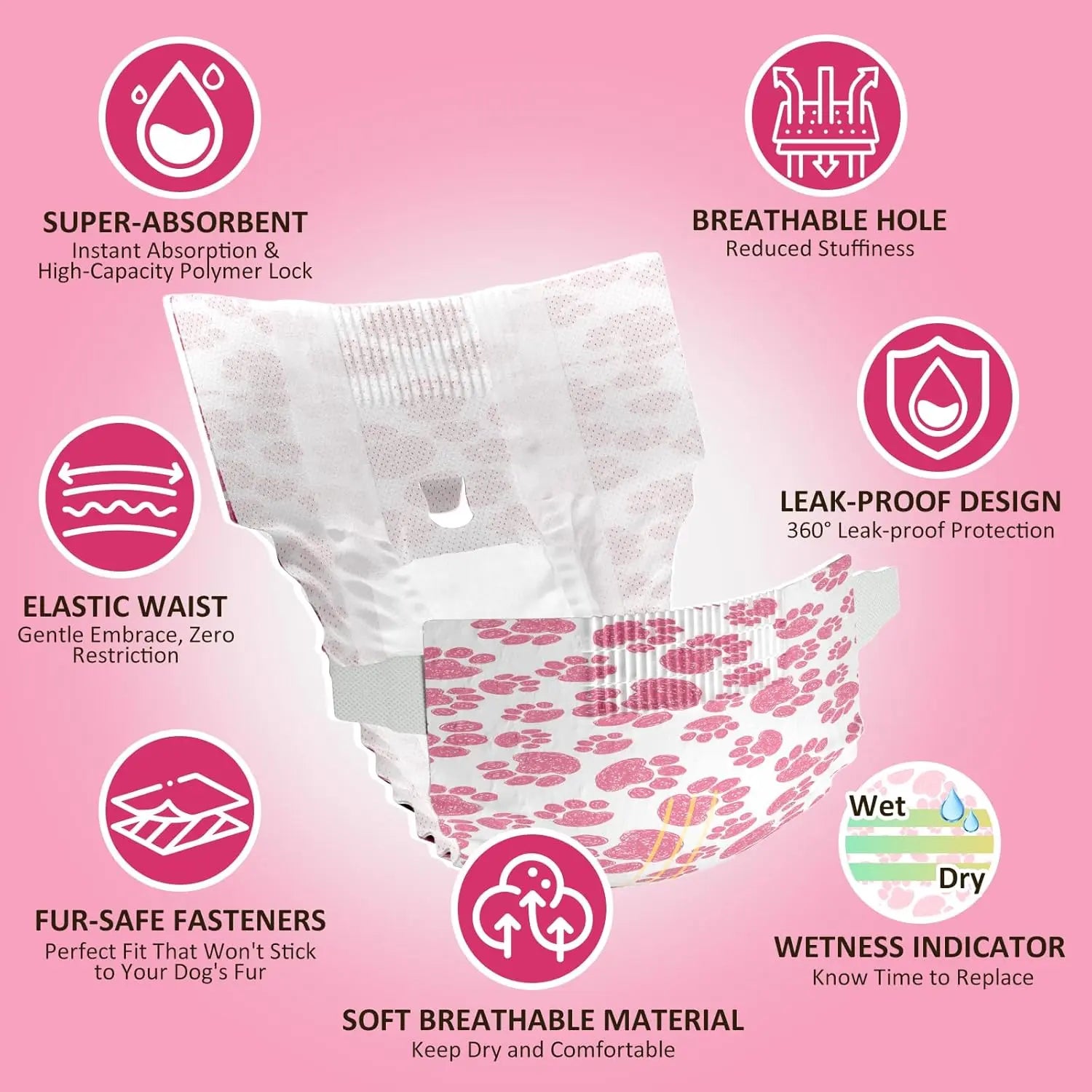Female Dog Diapers 48 Count Disposable Leakproof Puppy Diapers XXS- Medium Wags & Whiskers Pet Supply