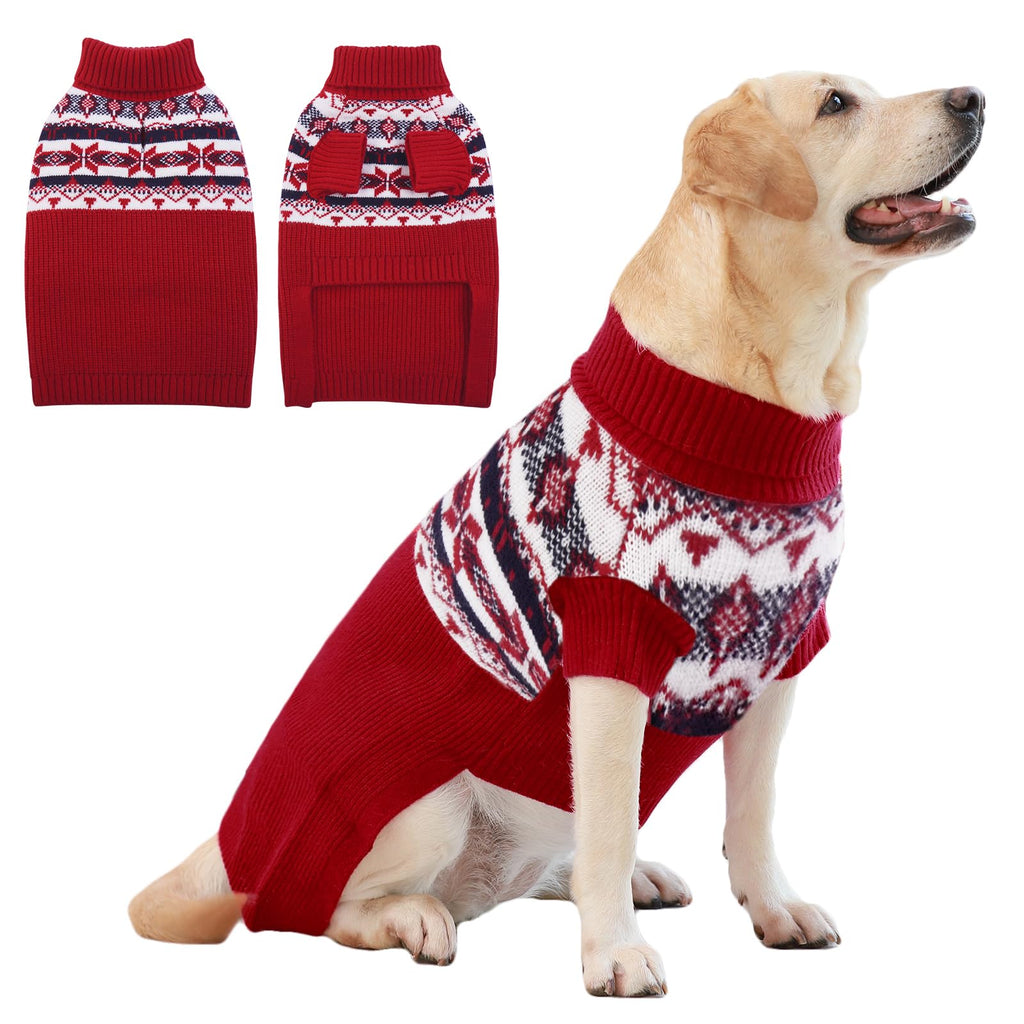 IECOii Dog Christmas Sweater - Turtleneck Sleeveless Design with Leash Hole, Snowflake & Snowman Prints, Festive Holiday Pet Sweater