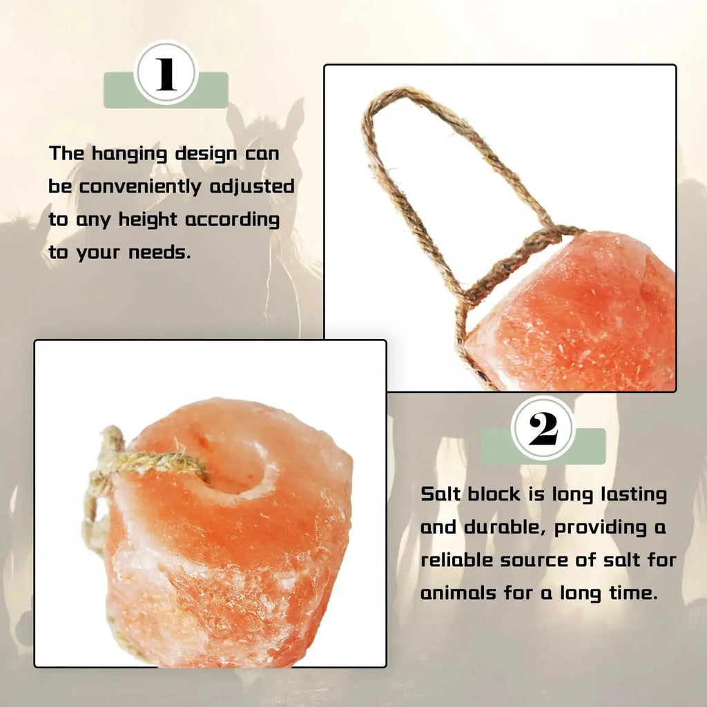 kathson Himalayan Salt Lick Salt Block on Rope for Horse Animals Mineral Salt Licks Natural Pink Licking Salt for Horses Deer Cattle Sheep and Other Livestock (1 Pcs,2.4-3.3 lbs) by kathson