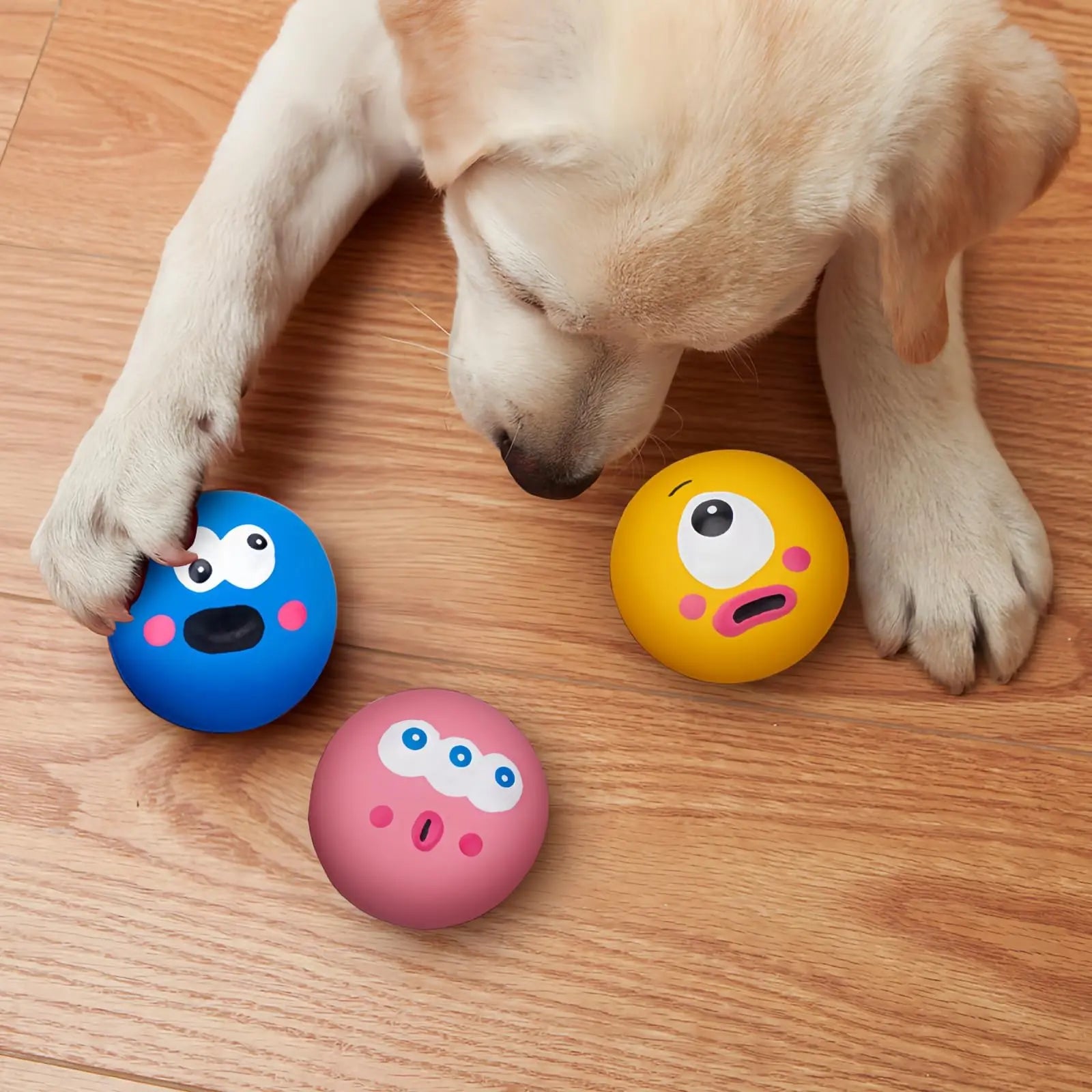 BESNEW Natural Rubber Squeaker Toys for Ferret,High Elasticity Ferret Latex Squeaker Balls 3 Pack,Tough Teething Toys Big Eyes Printed Toy Ball for Small Dogs,Easy to Clean by BESNEW