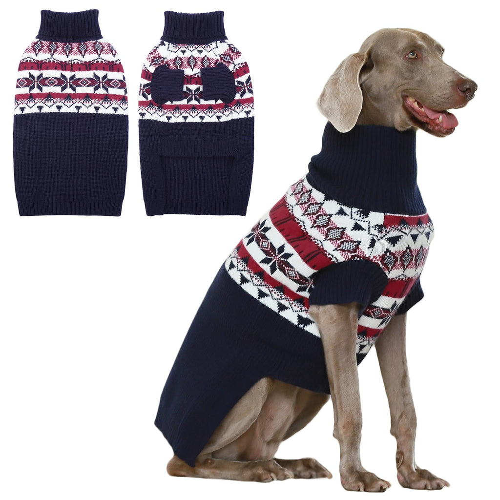 IECOii Dog Christmas Sweater - Turtleneck Sleeveless Design with Leash Hole, Snowflake & Snowman Prints, Festive Holiday Pet Sweater