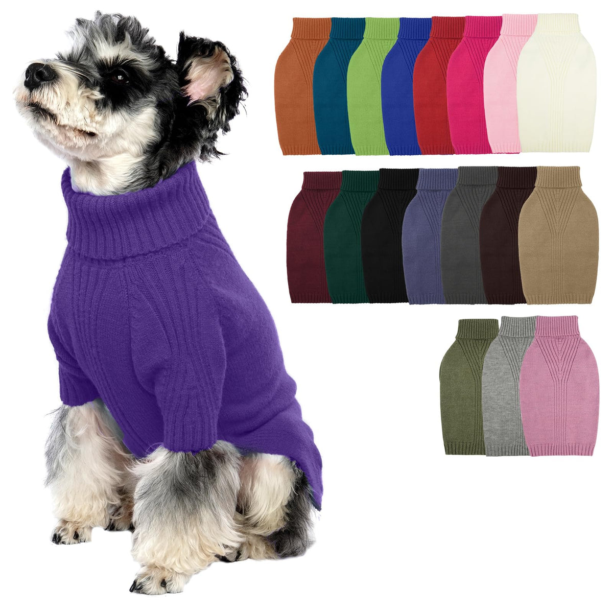 IECOii Dog Sweater,Thermal Knitted Dog Sweaters Turtleneck with Sleeve