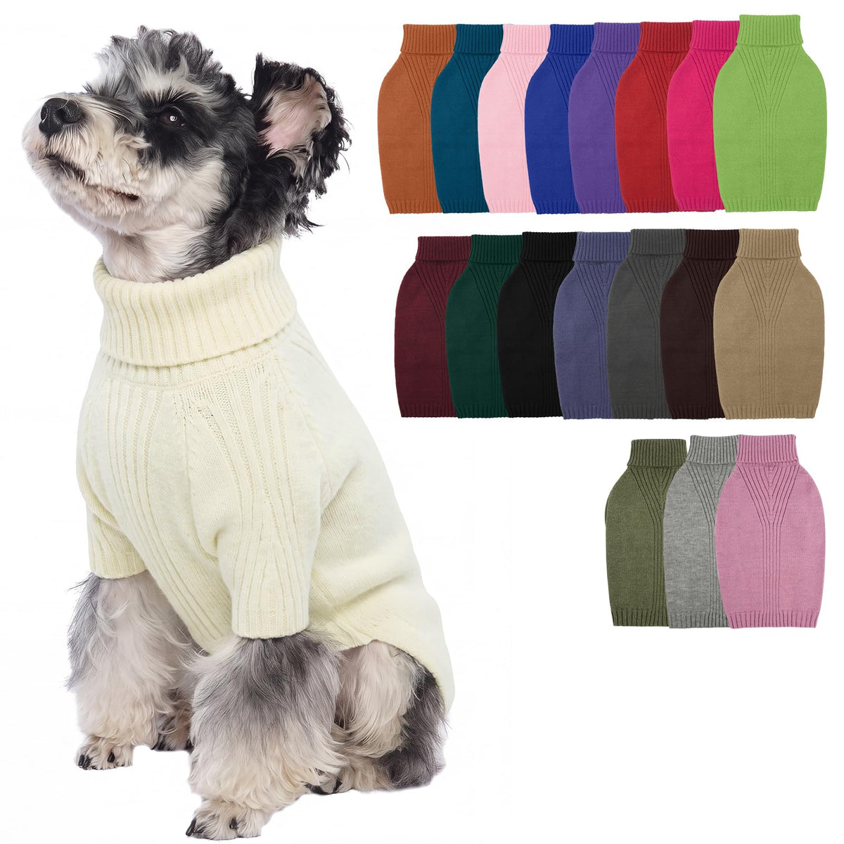 IECOii Dog Sweater,Thermal Knitted Dog Sweaters Turtleneck with Sleeve