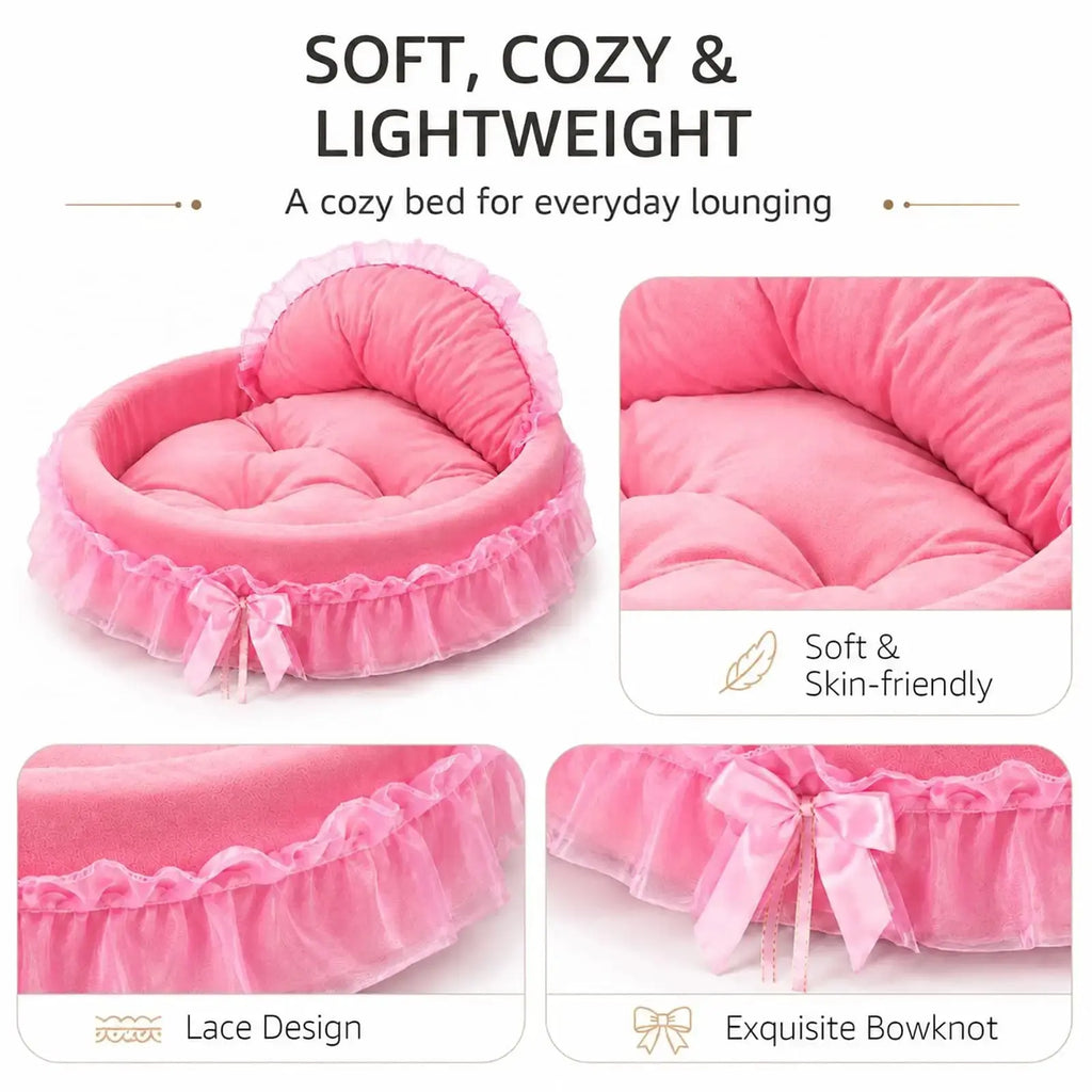pawstrip Pink Dog Bed Washable Princess Cat Couch Soft Plush Pet Sofa Nest Mat Anti-Slip Puppy Cave Beds Cute Cozy Kitten Doggy Kennel Cushion Small Medium Dogs Cats Sleeping Pad by pawstrip