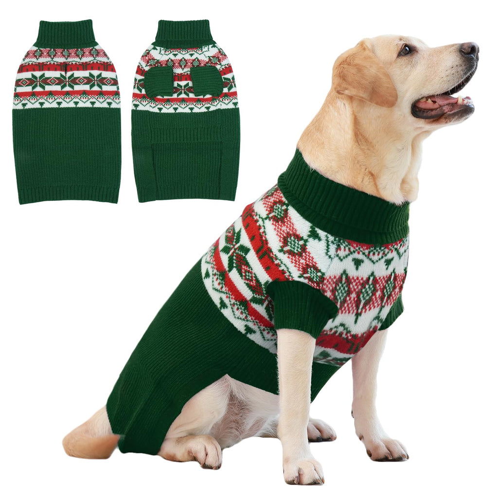 IECOii Dog Christmas Sweater - Turtleneck Sleeveless Design with Leash Hole, Snowflake & Snowman Prints, Festive Holiday Pet Sweater