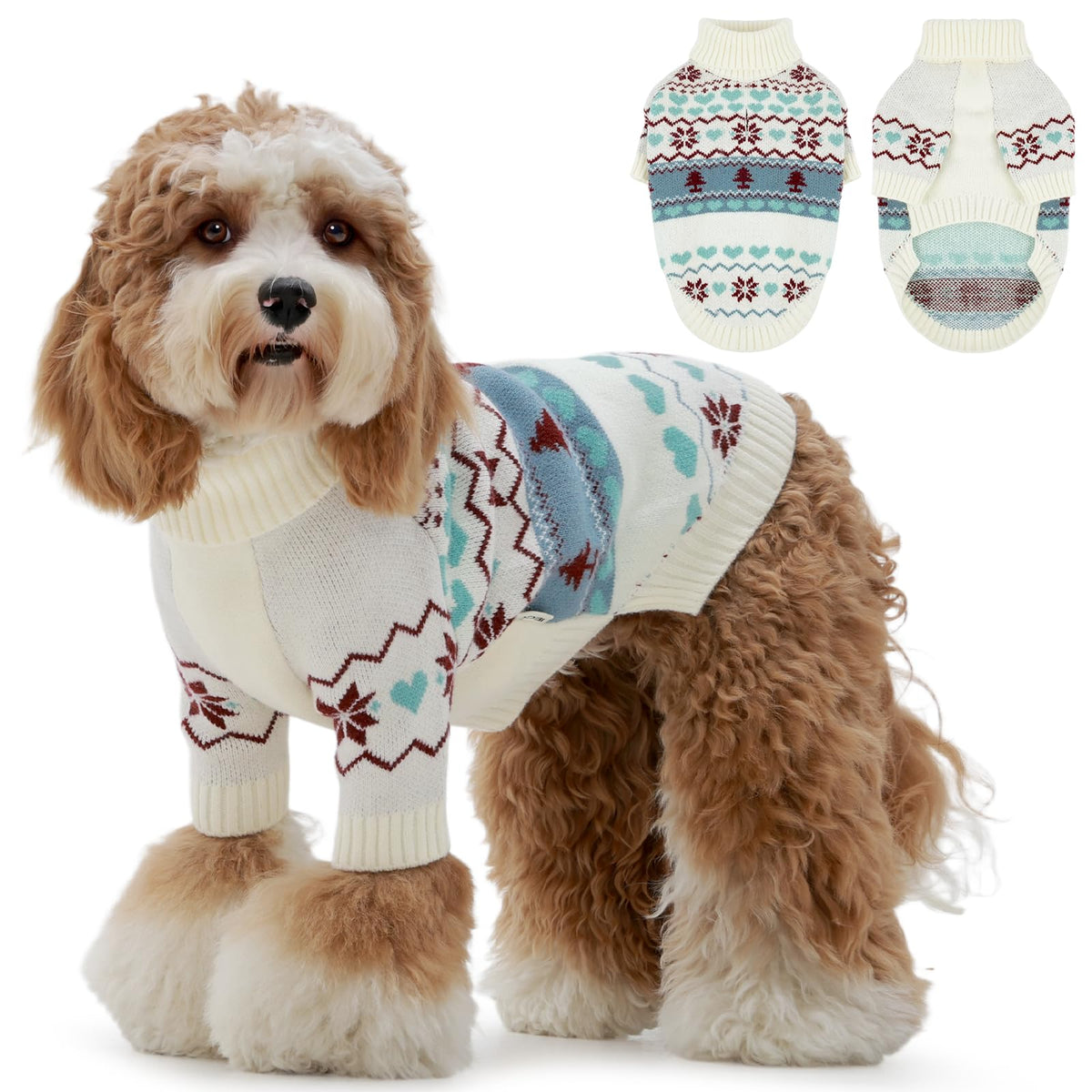 IECOii Dog Sweater,Thermal Knitted Dog Sweaters Turtleneck with Sleeve