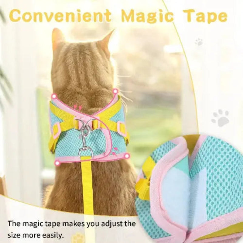Cat Harness and Leash Set for Walking Escape Proof, Adjustable Kitten Harness Breathable Mesh with Reflective Strips Harness with Flower for Kitty Puppy Bunny by NCMAMA