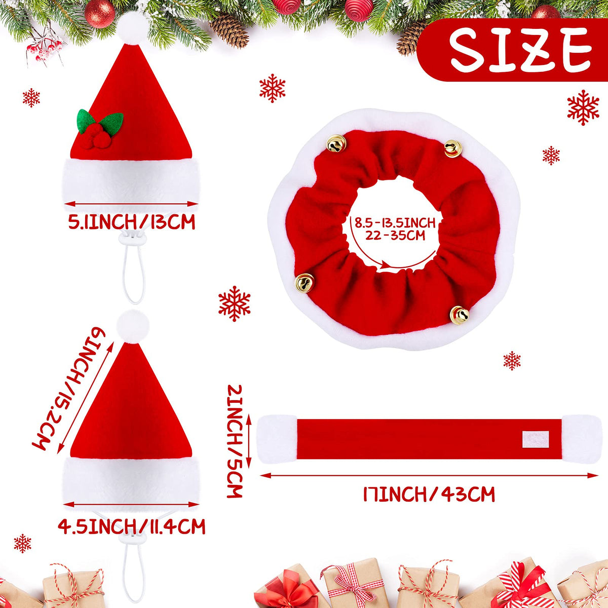 4 Pieces Christmas Cat Costumes Set Cat Santa Hats with Scarf and Collar Xmas Outfit for Cats Small Dogs Puppy Tiny Pets Christmas Muffler Head Wear Accessories