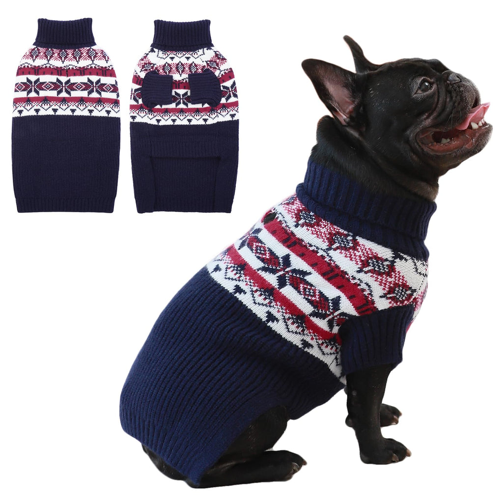 IECOii Dog Christmas Sweater - Turtleneck Sleeveless Design with Leash Hole, Snowflake & Snowman Prints, Festive Holiday Pet Sweater