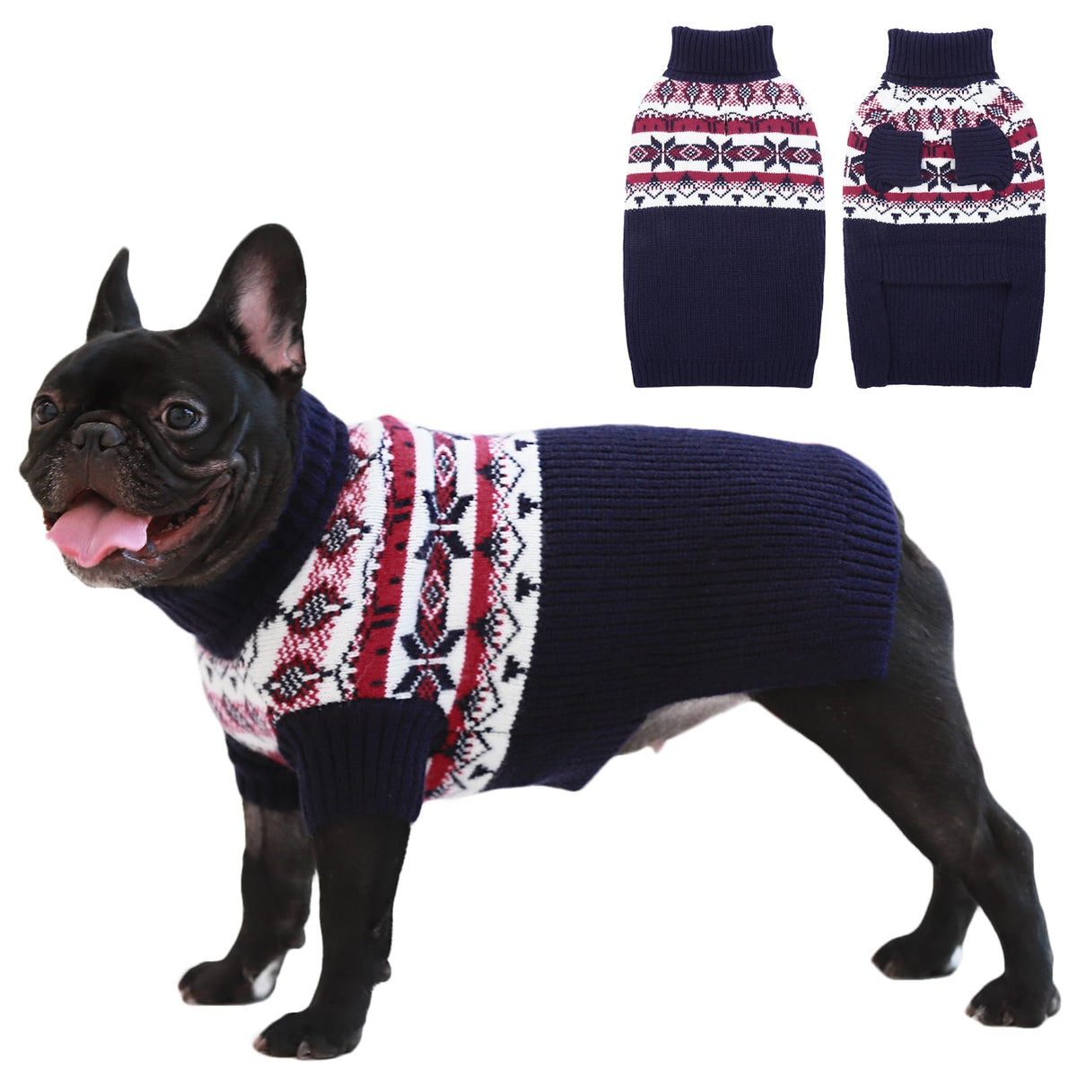 IECOii Dog Christmas Sweater - Turtleneck Sleeveless Design with Leash Hole, Snowflake & Snowman Prints, Festive Holiday Pet Sweater