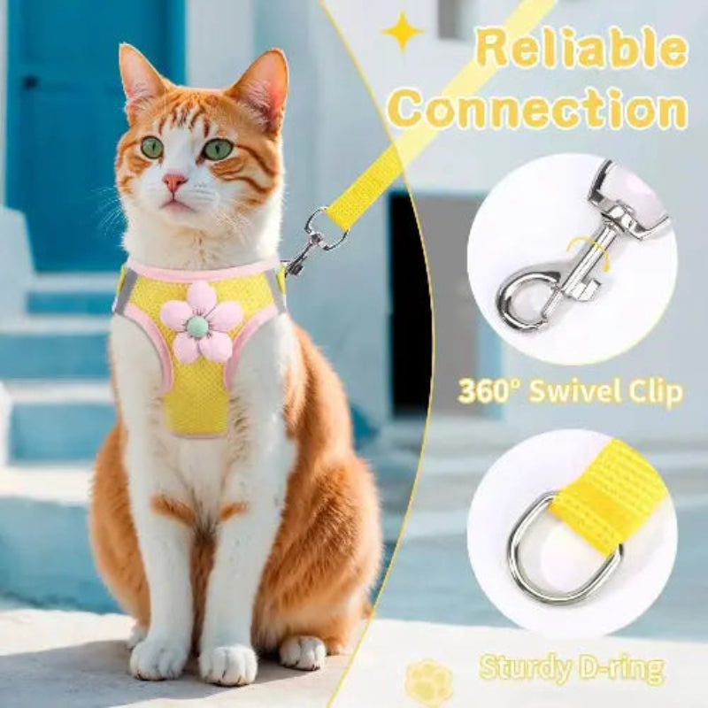Cat Harness and Leash Set for Walking Escape Proof, Adjustable Kitten Harness Breathable Mesh with Reflective Strips Harness with Flower for Kitty Puppy Bunny by NCMAMA