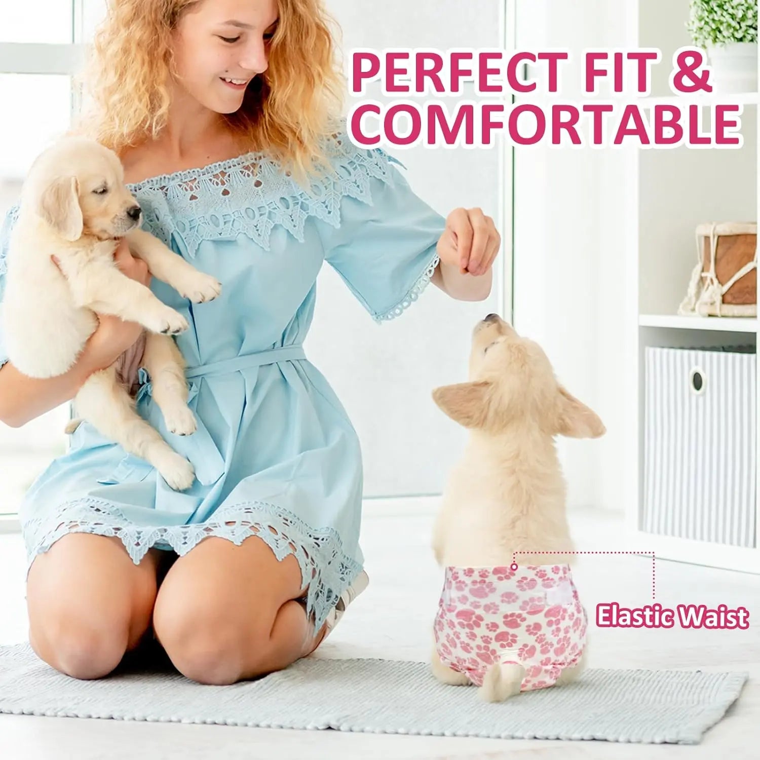 Female Dog Diapers 48 Count Disposable Leakproof Puppy Diapers XXS- Medium Wags & Whiskers Pet Supply