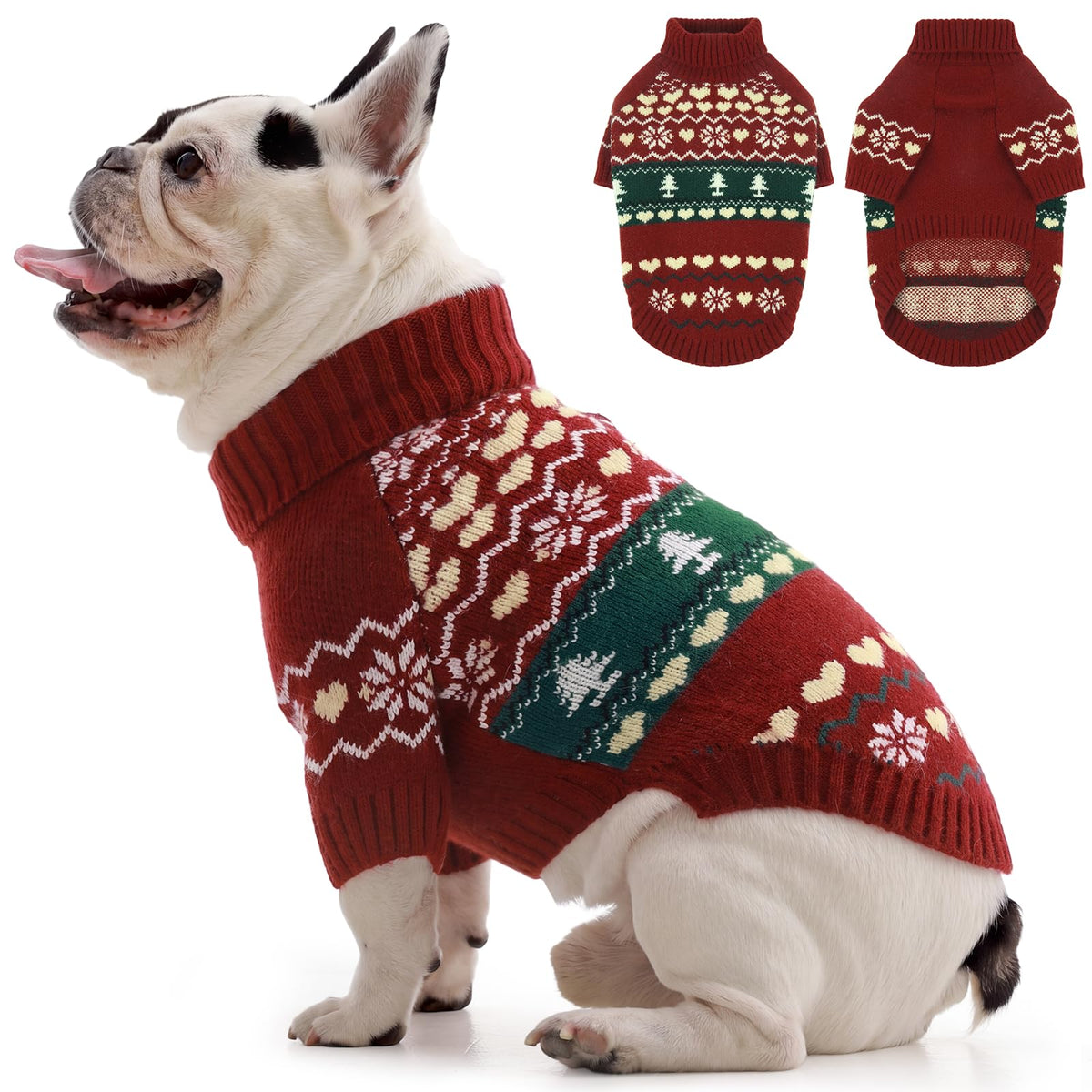 IECOii Dog Sweater,Thermal Knitted Dog Sweaters Turtleneck with Sleeve