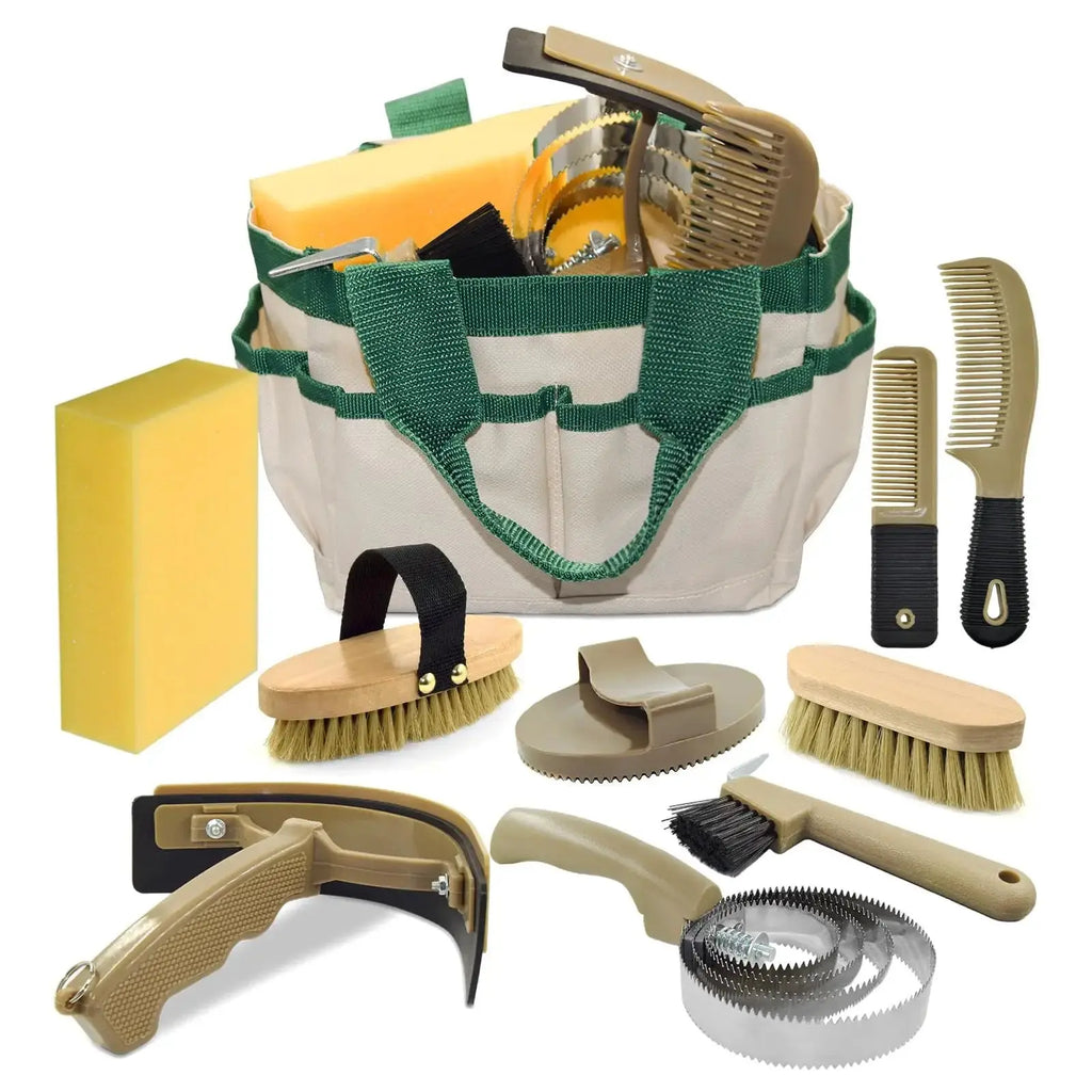 inoreal Professional 10 Pieces Horse Grooming Kit with Tote Bag, Horse Brush & Curry Comb Set for Effective Grooming and Bathing, Equine Coat Care Tack Room Supplies, Horse Gifts for Girls by inoreal