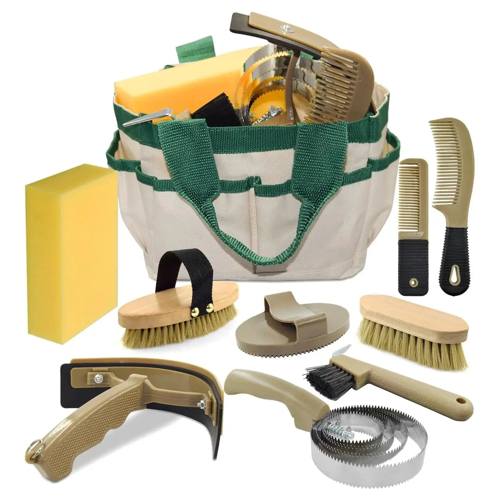 inoreal Professional 10 Pieces Horse Grooming Kit with Tote Bag, Horse Brush & Curry Comb Set for Effective Grooming and Bathing, Equine Coat Care Tack Room Supplies, Horse Gifts for Girls by inoreal