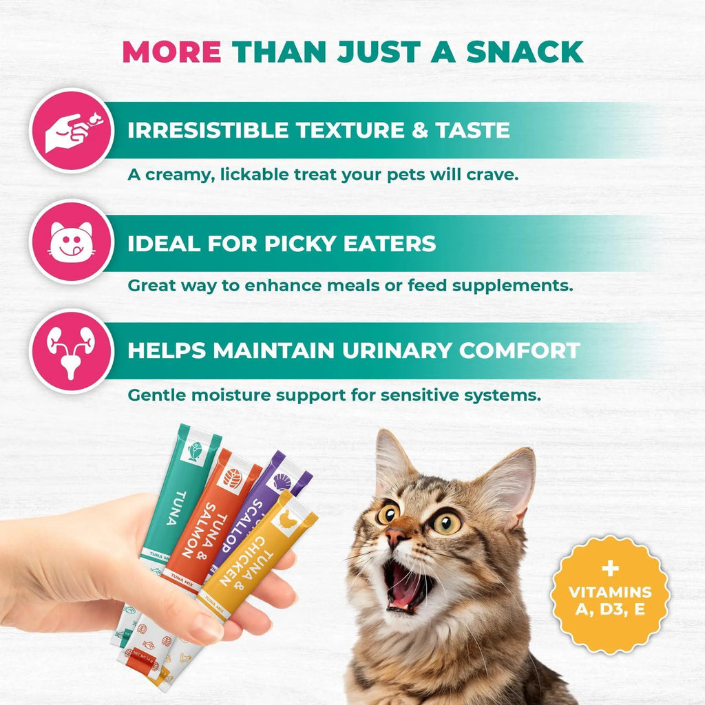 Lickable Cat Treats Squeeze Tubes 20 Sticks Tuna Urinary Care Multivitamin - FurrBaby Necessities