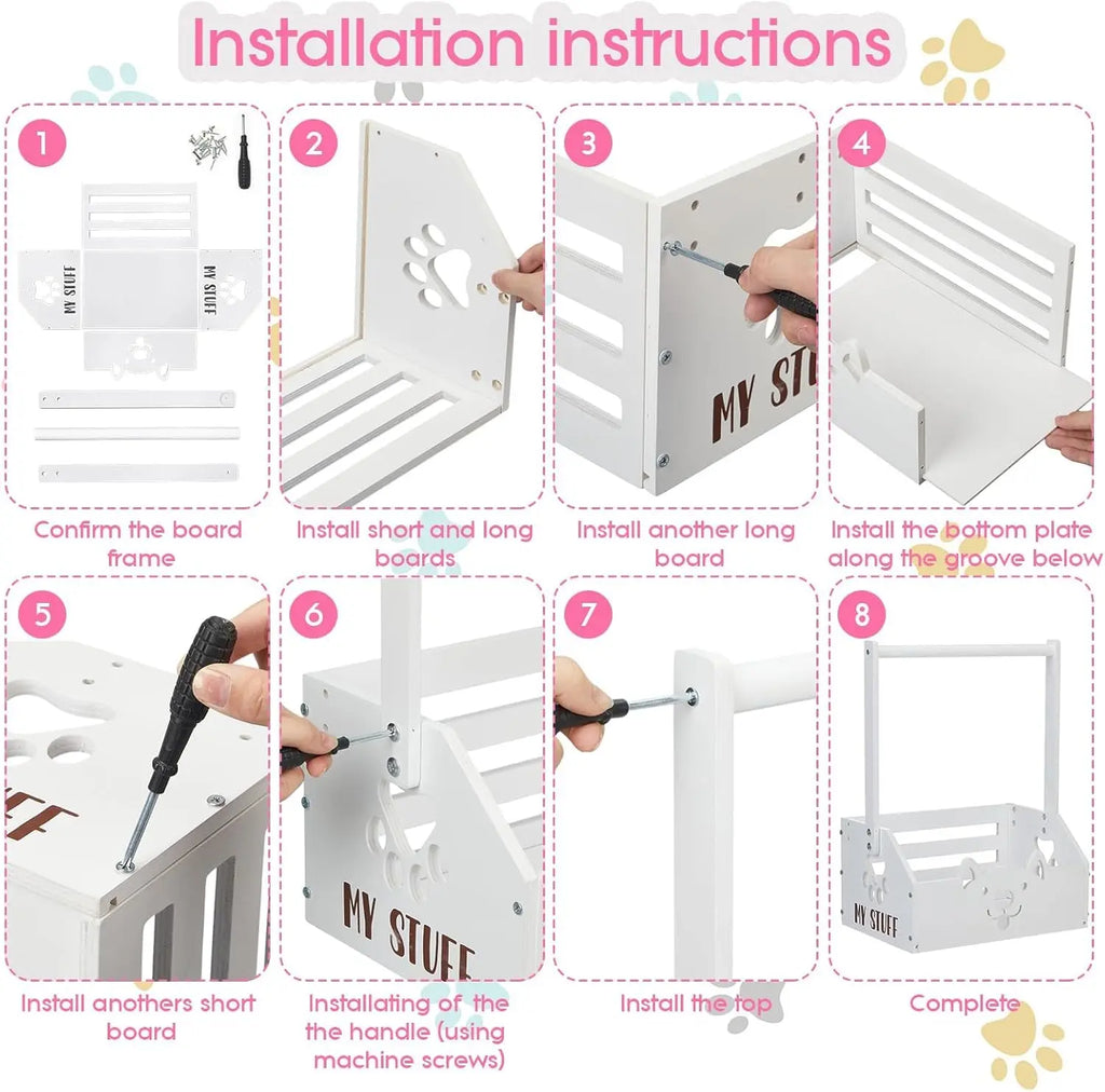 Dog Storage Organizer Wooden Closet Toy Bin Clothes Rack Hangers Pink/White Wags & Whiskers Pet Supply