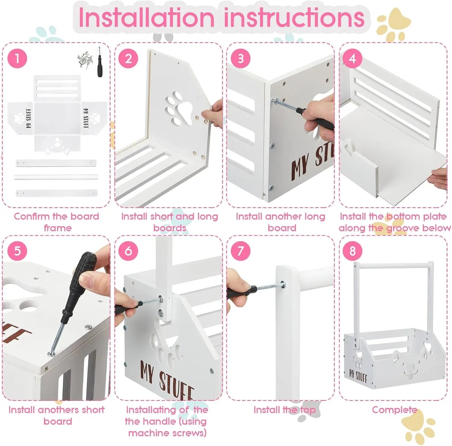 Dog Storage Organizer Wooden Closet Toy Bin Clothes Rack Hangers Pink/White Wags & Whiskers Pet Supply