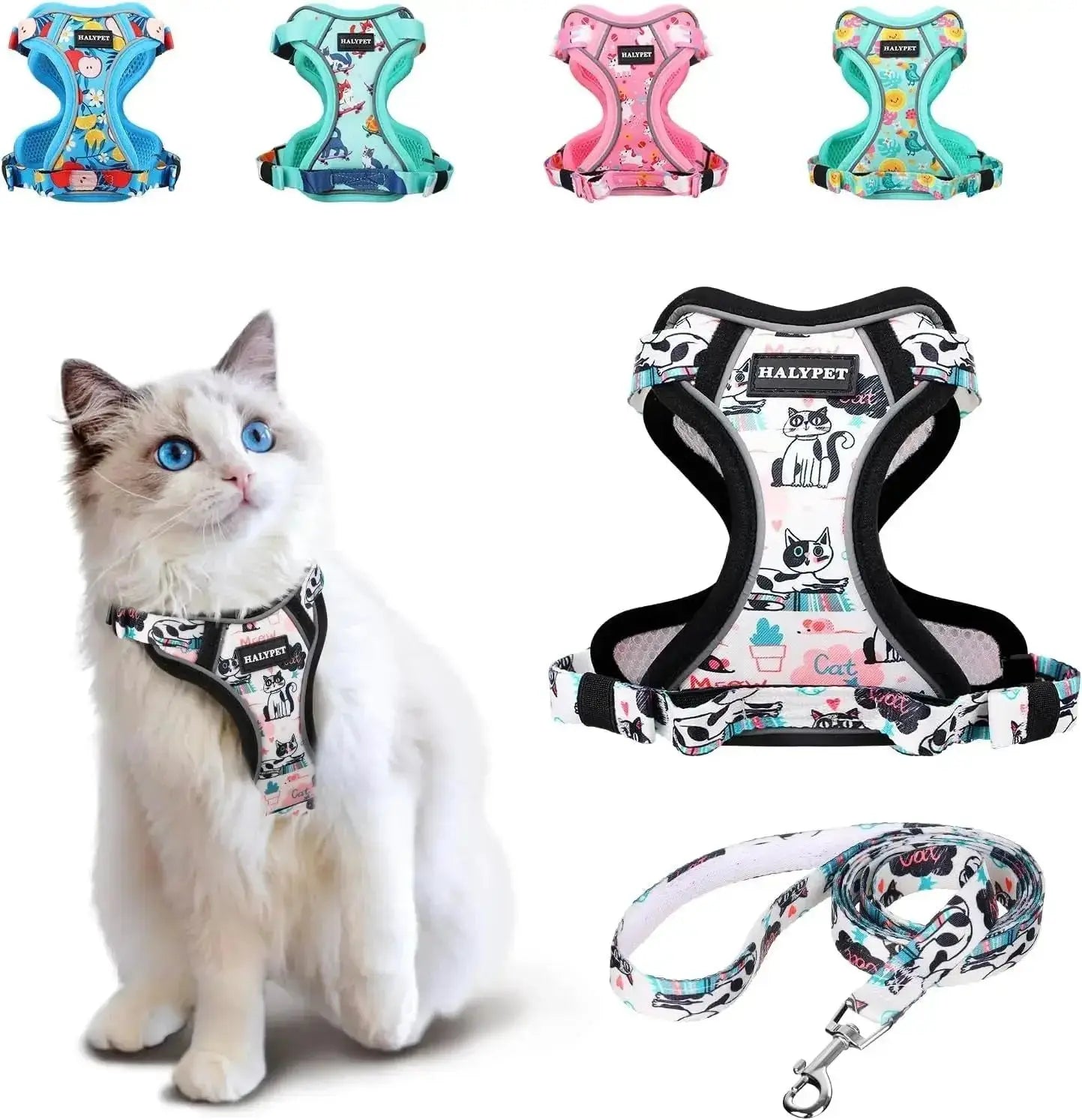 Cat Harness and Leash Set Escape Proof Reflective Adjustable Vest by Wags & Whiskers Pet Supply