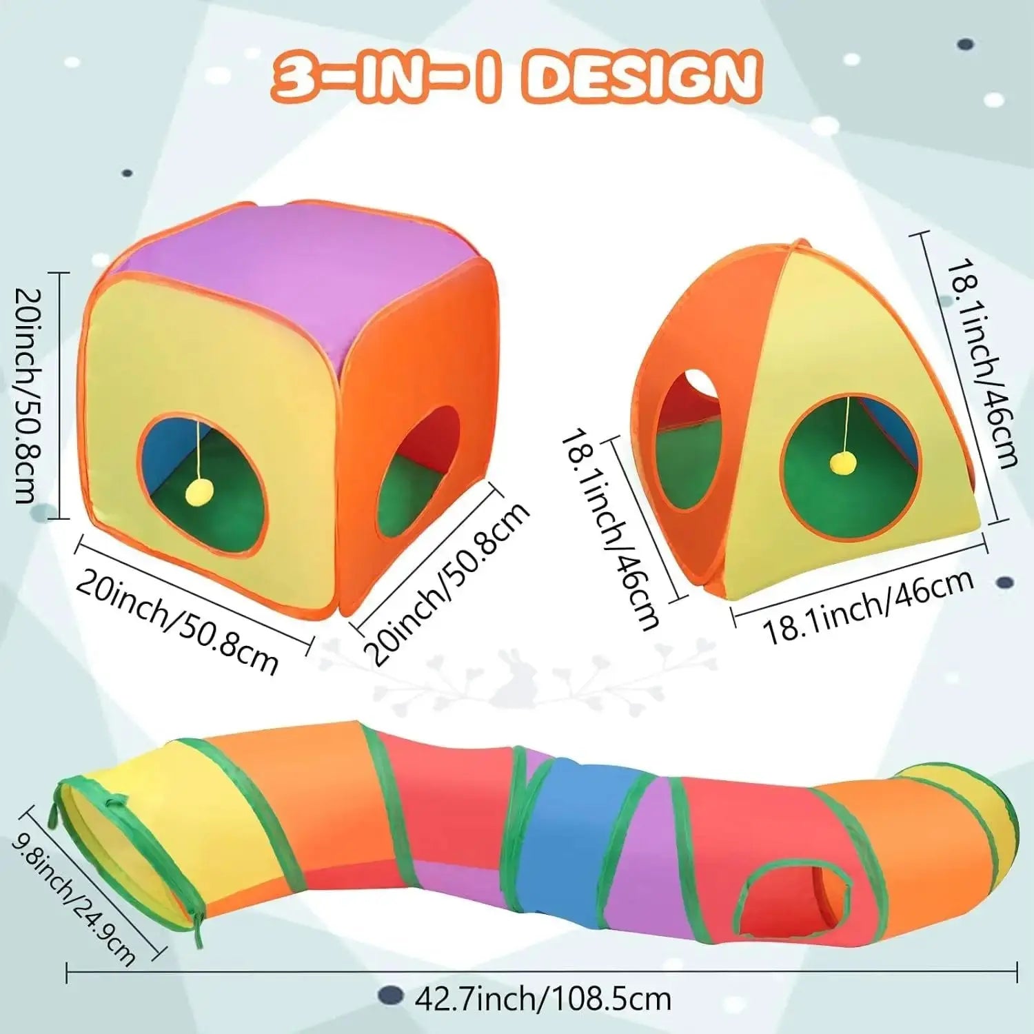 Rabbit Tunnel Toy Collapsible Play Tube Cube Set for Small Pets by Wags & Whiskers Pet Supply