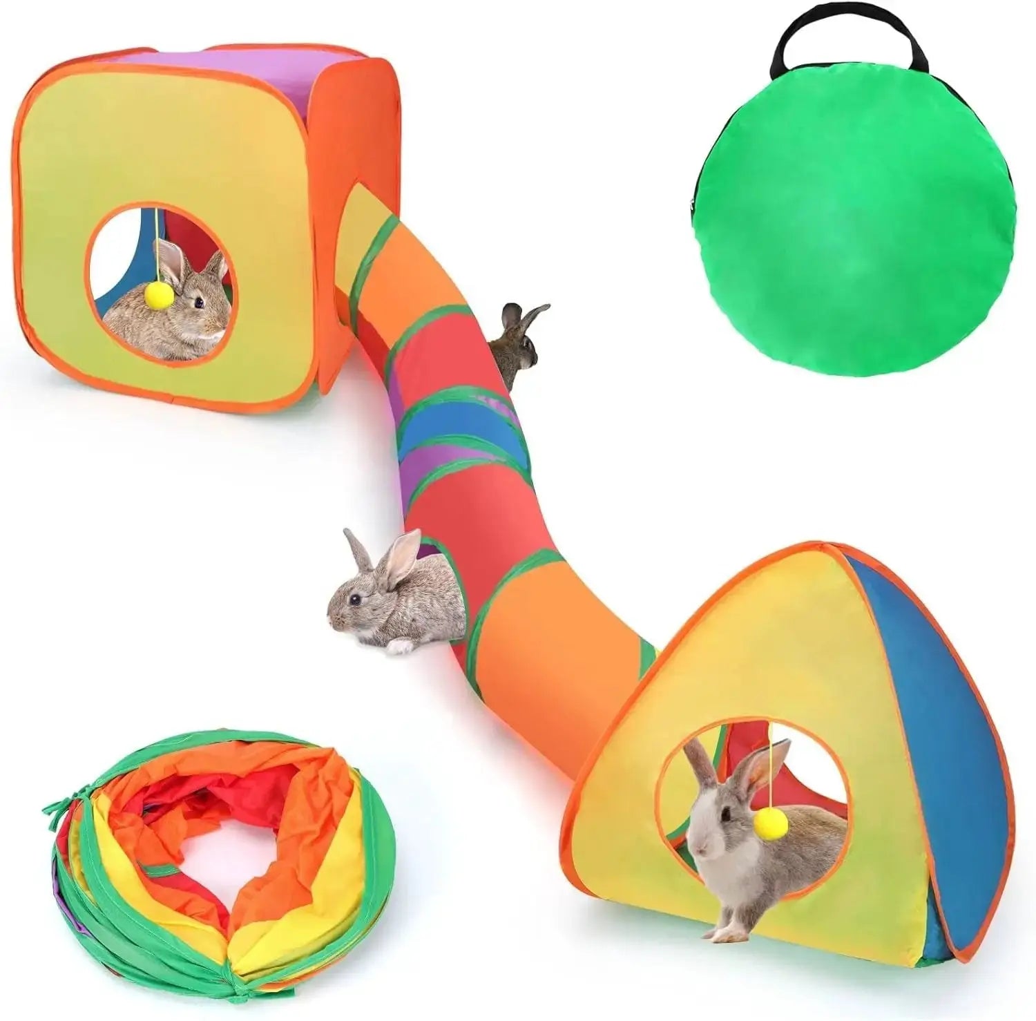 Rabbit Tunnel Toy Collapsible Play Tube Cube Set for Small Pets by Wags & Whiskers Pet Supply