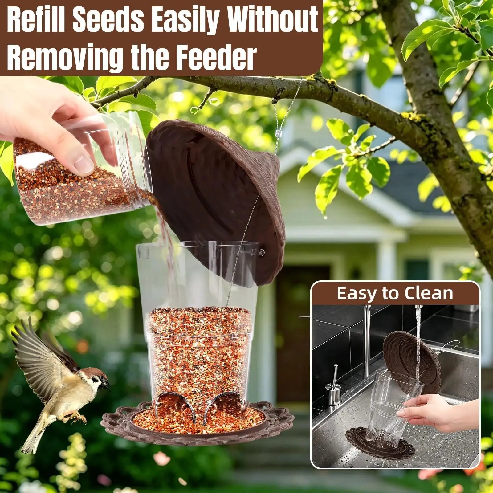 Hanging Bird Feeders for Outdoor, UV-Resistant Durable Plastic, Squirrel Proof Bird Feeder, Tool-Free Install Weatherproof Birdfeeders, Easy Clean/Refill with Drainage Holes for Wild Birds by yyounglinda