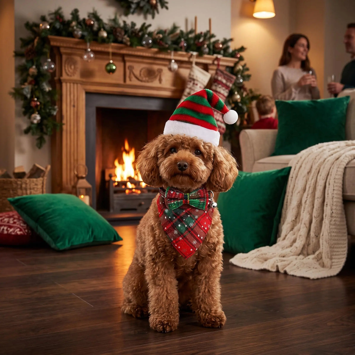 Christmas Dog Costume Set, Dog Christmas Outfit with Hat Bowtie and Bandana TZAFRIN