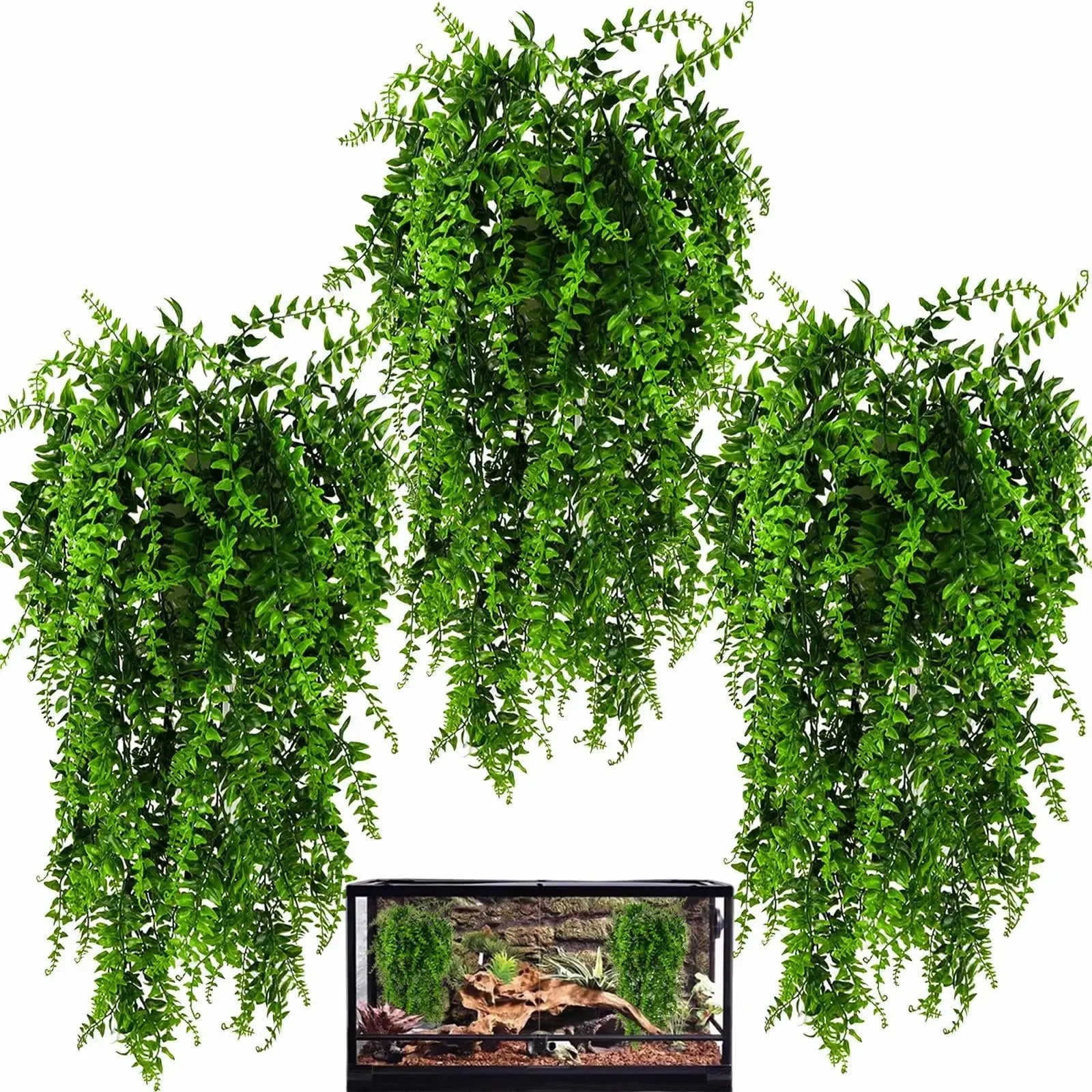 HERCOCCI Reptile Plants, Terrarium Hanging Plants Vines Artificial Leaves Habitat Decorations with Suction Cup for Bearded Dragon Hermit Crab Lizard Snake Geckos Chameleon by HERCOCCI