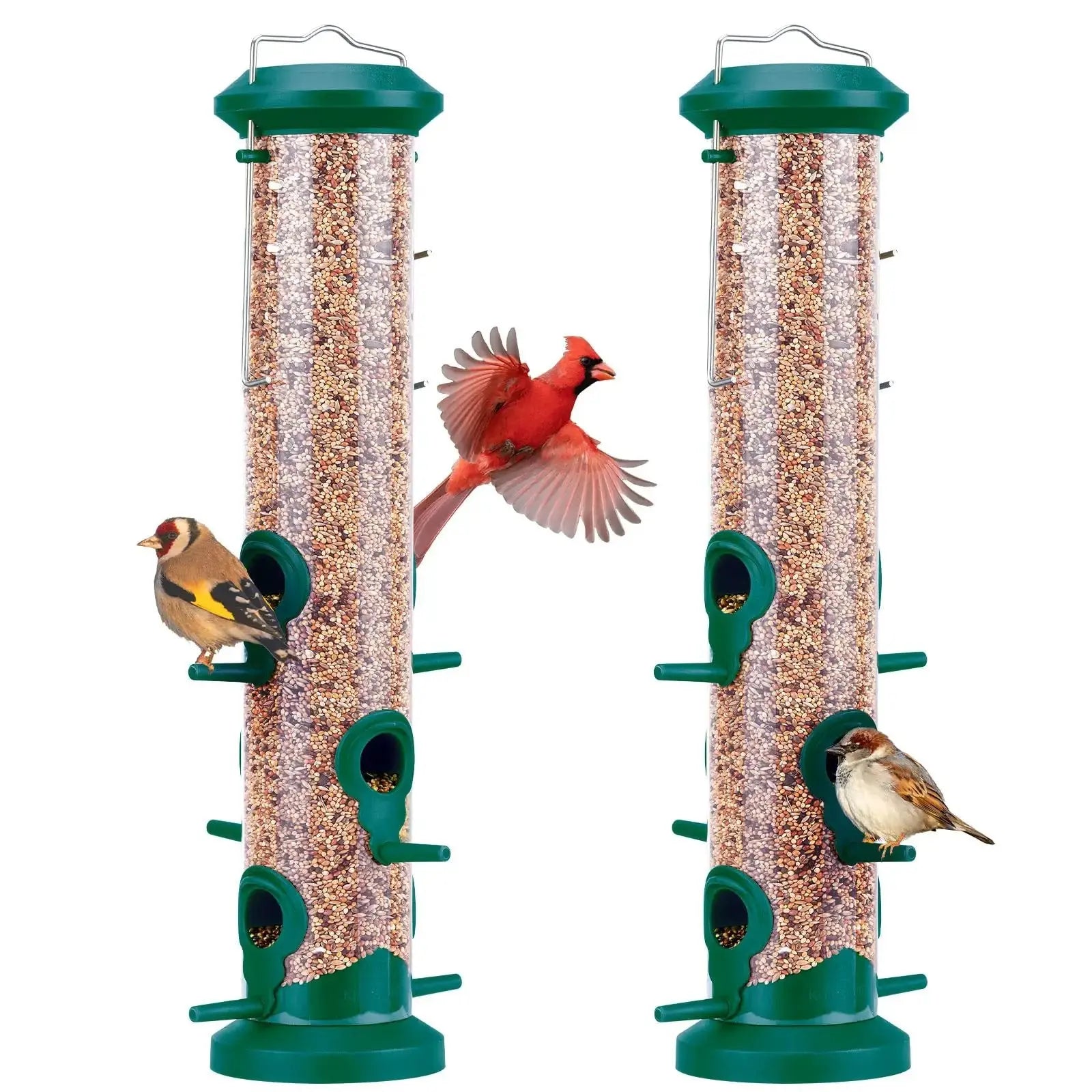 Kingsyard 2 Pack Tube Bird Feeders for Outdoors Hanging, Premium Hard Plastic Bird Feeder with 6 Feeding Ports by Kingsyard