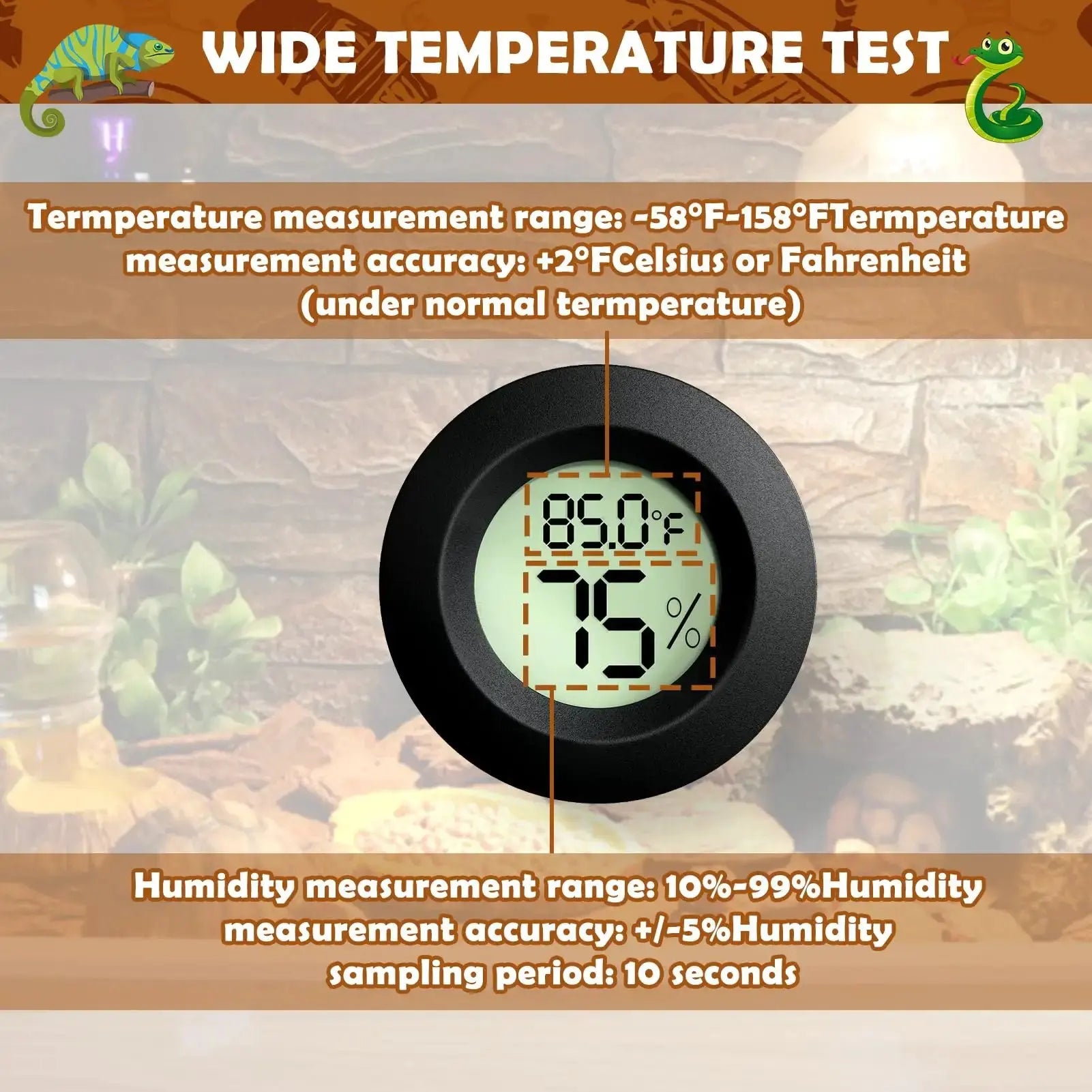 Vodolo Reptile Thermometer and Humidity Gauge,Digital Adhesive Reptile Hydrometer Thermomete Tank Accessories,Reptile Terrarium Thermomete Pet Supplies for Snake,Bearded by Vodolo