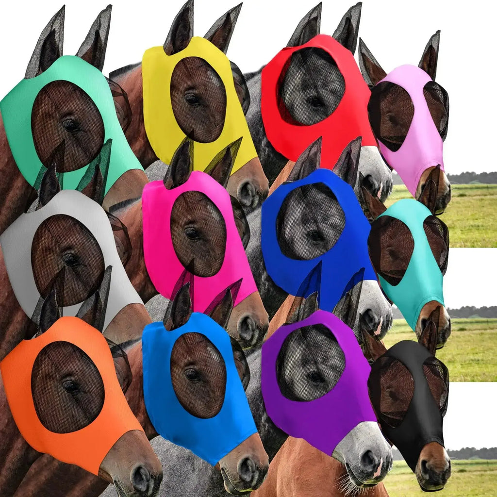 Sanwuta Horse Fly Masks with Ears, Breathable Mesh UV Protection Horse Face Masks, Soft Elastic Comfortable Fit for Riding Outdoor Summer Supplies Bulk by Sanwuta