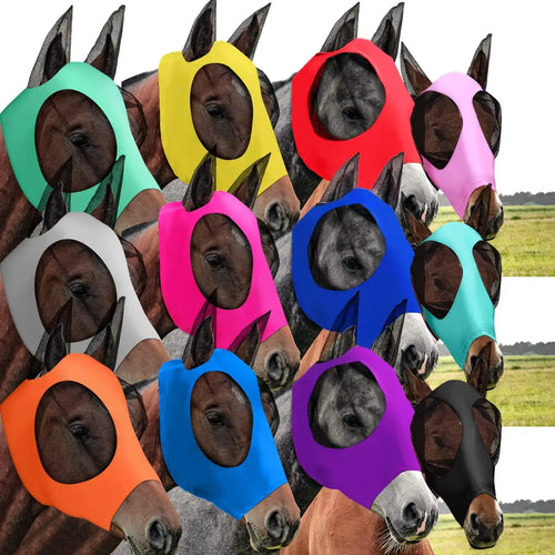 Sanwuta Horse Fly Masks with Ears, Breathable Mesh UV Protection Horse Face Masks, Soft Elastic Comfortable Fit for Riding Outdoor Summer Supplies Bulk by Sanwuta