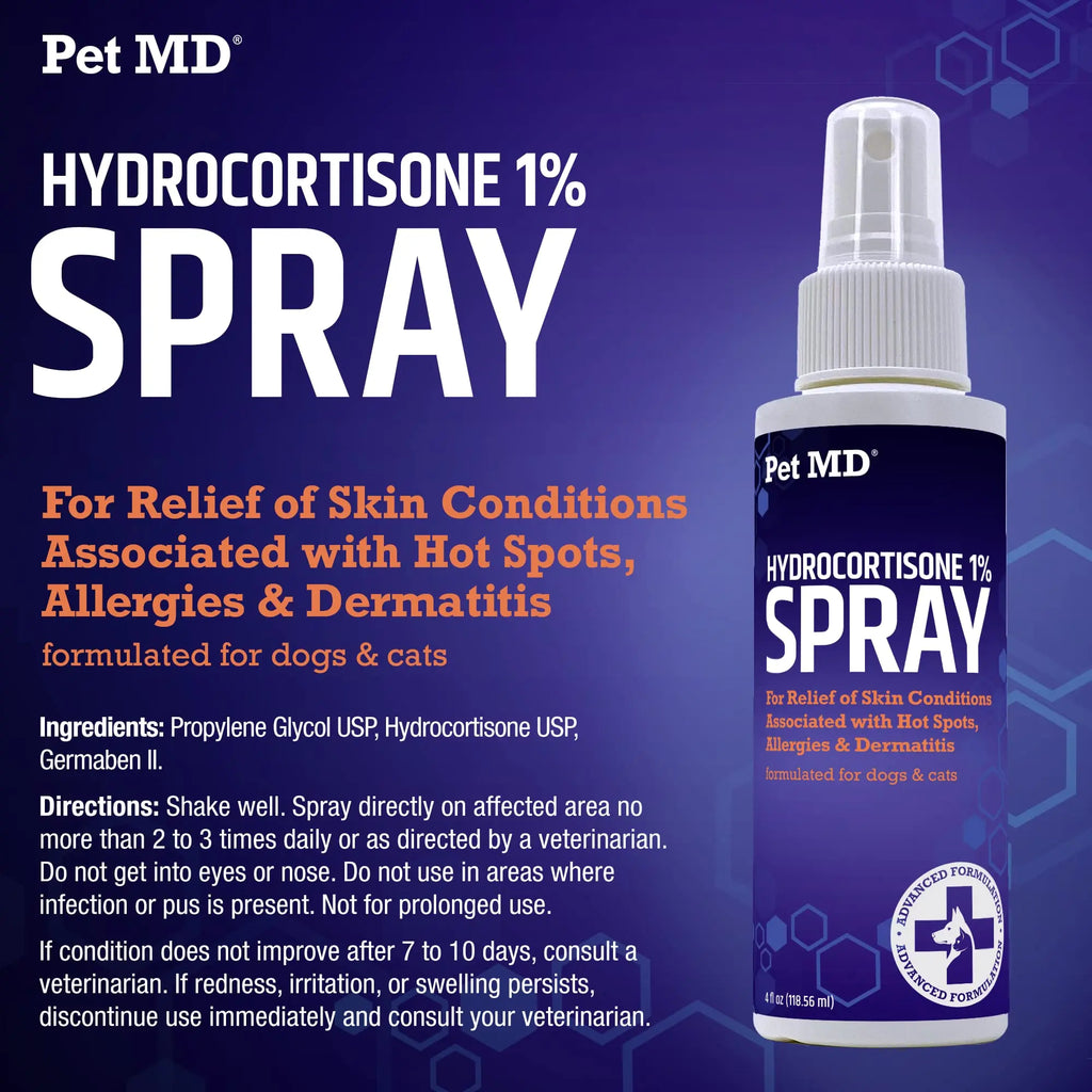 Pet MD Hydrocortisone Spray for Dogs, Cats, Horses - 4 oz Pet MD