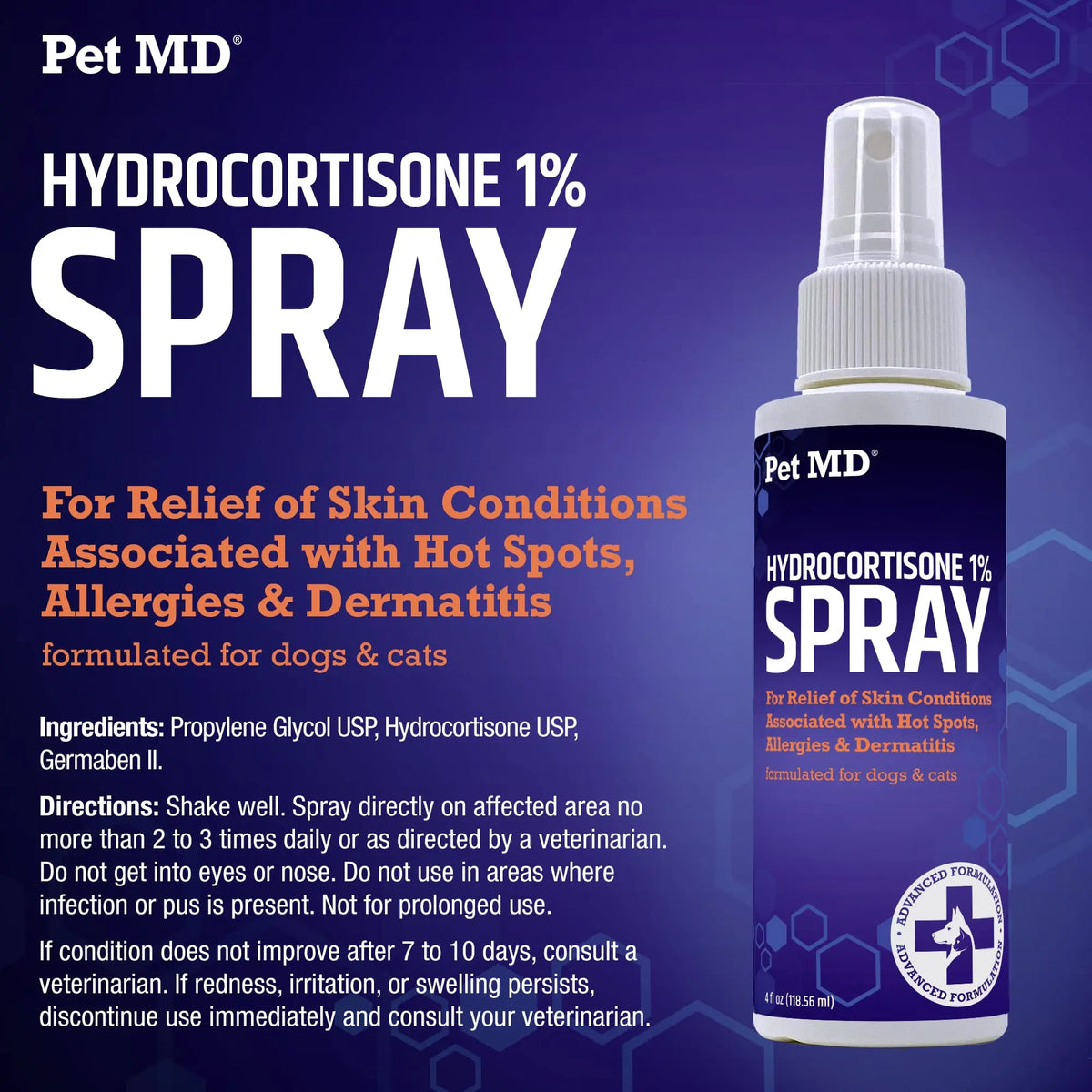 Pet MD Hydrocortisone Spray for Dogs, Cats, Horses - 4 oz Pet MD