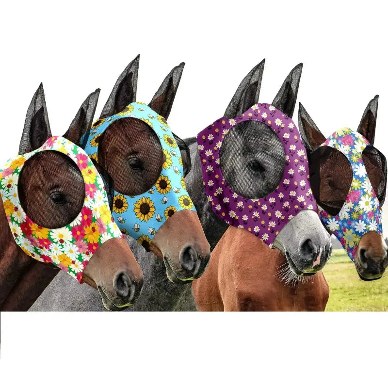 Frienda 4 Pcs Fly Masks with Ears Face Covering UV Protection from Insect Pests Elasticity Smooth Comfortable Mesh Horse Mask Accessories by Frienda