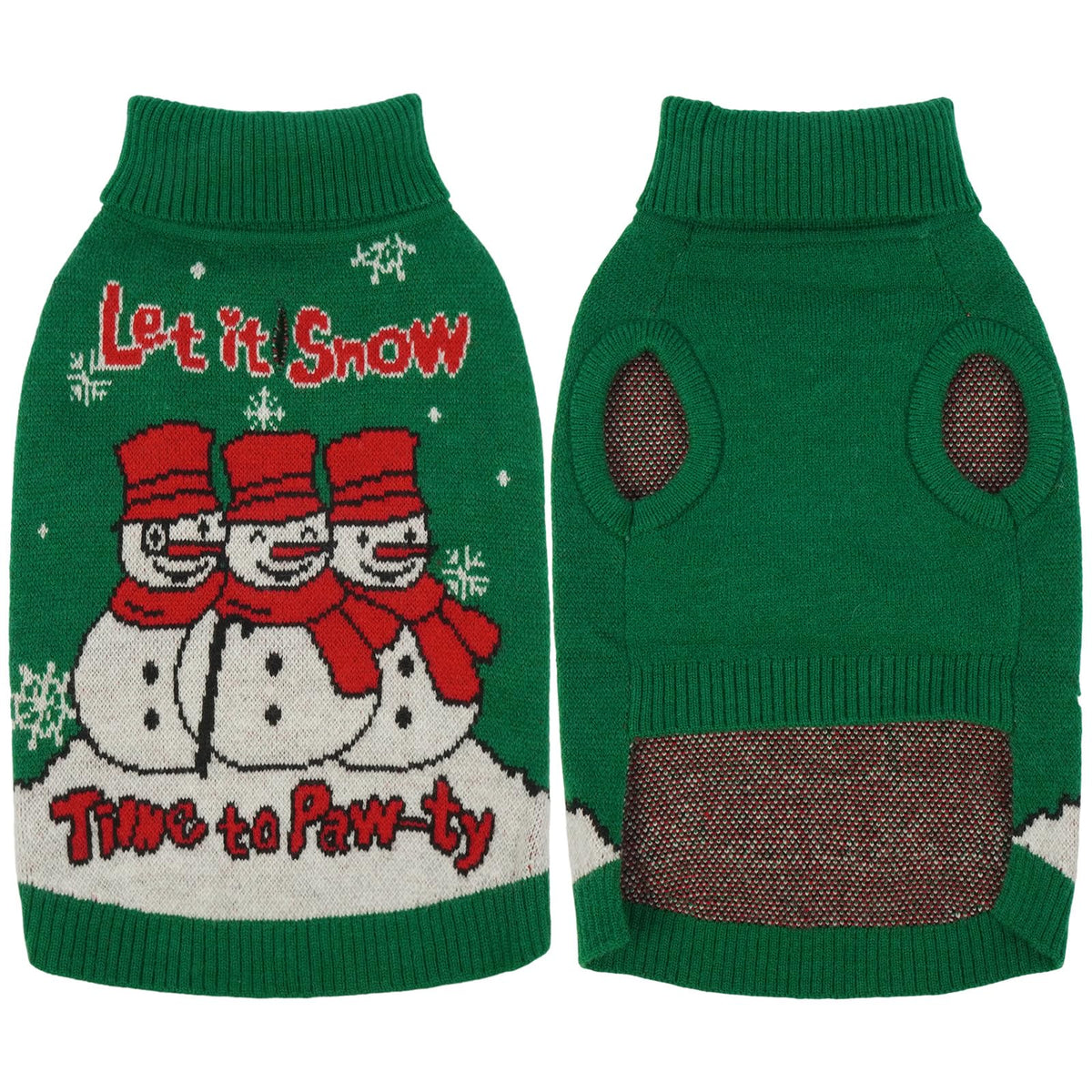 IECOii Dog Christmas Sweater - Turtleneck Sleeveless Design with Leash Hole, Snowflake & Snowman Prints, Festive Holiday Pet Sweater
