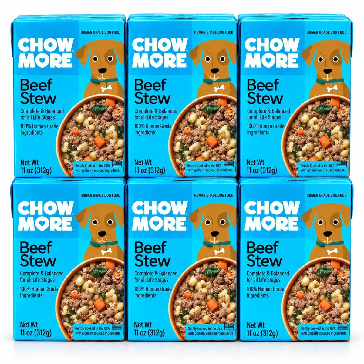 ChowMore Human Grade Wet Dog Food, Gently Cooked Shelf Stable Dog Food, Complete Meal or Kibble Topper, Complete & Balanced for All Life Stages, 11 oz Cartons - FurrBaby Necessities