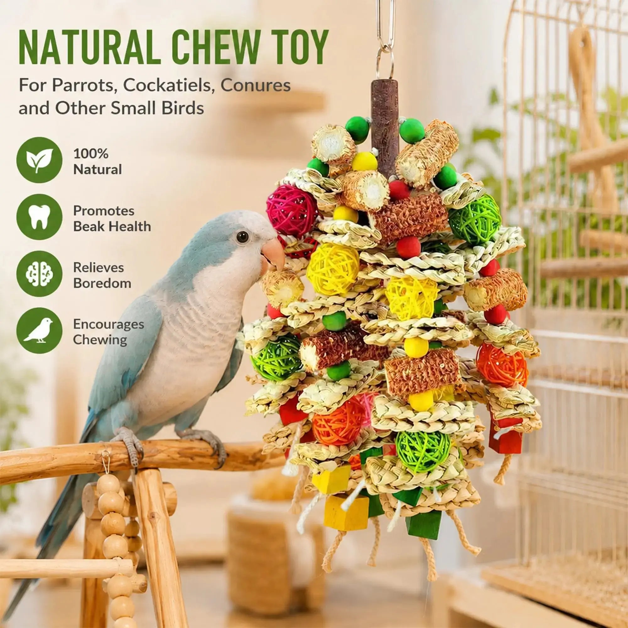 Hiwzitar Colorful Bird Cage Foraging Toy - Natural Chew Shredding Toy for Parakeets, Cockatiels, Conures (Safe Natural Material) by Hiwzitar