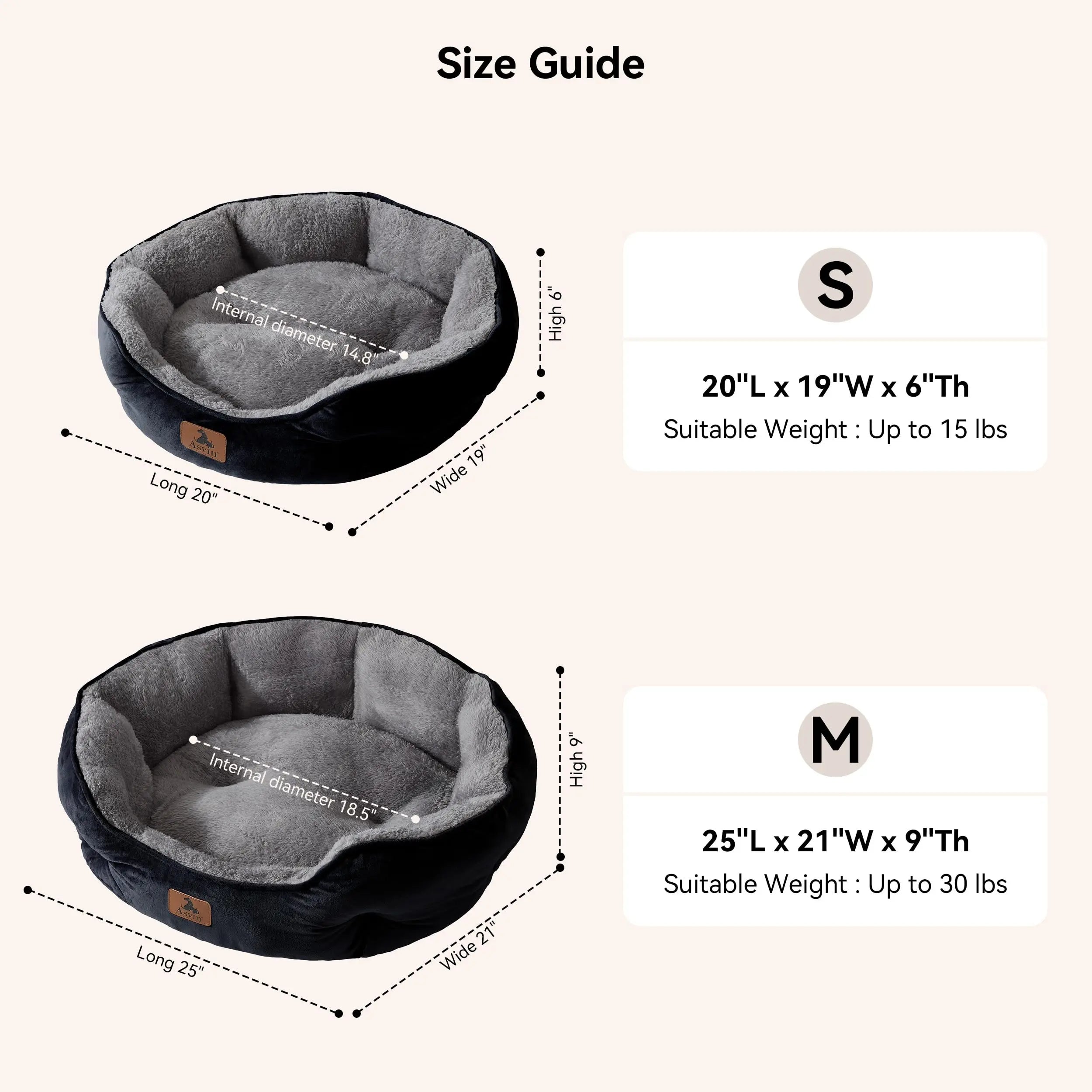 Asvin Dog Bed, Cat Beds for Indoor Cats, Pet Bed for Puppy and Kitty, Extra Soft & Machine Washable with Anti-Slip & Water-Resistant Oxford Bottom by Asvin