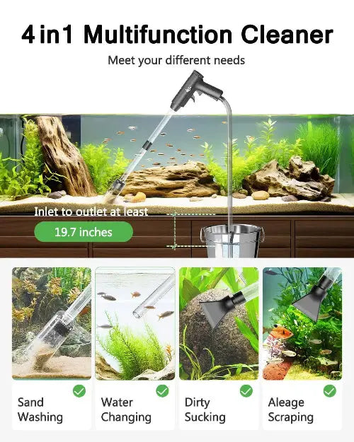 AQQA Electric Aquarium Gravel Cleaner 6 In 1 Tank Vacuum Water Sand Wash 320 GPH AQQA