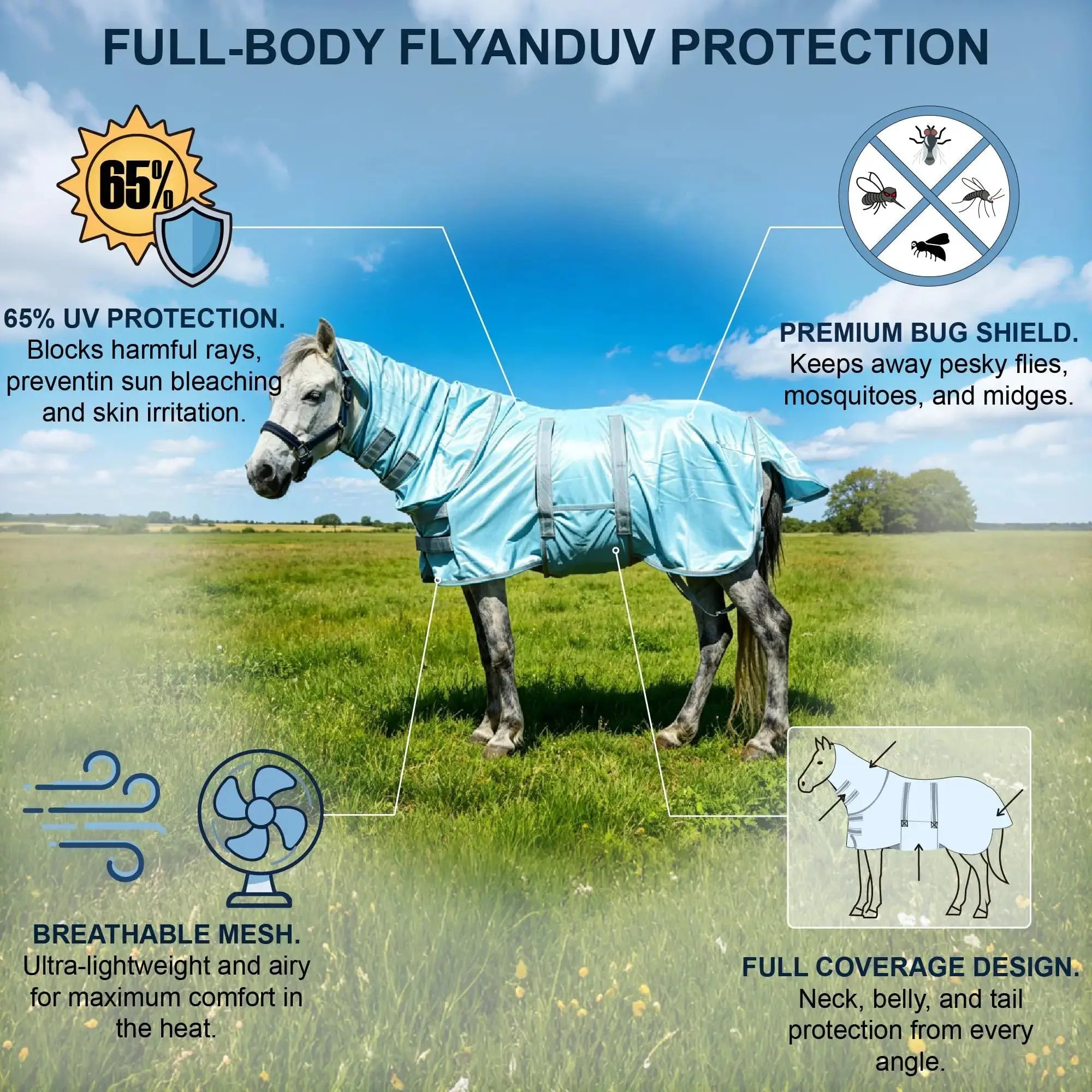 Gallopoff Mini Horse & Pony Mesh Fly Sheet with Neck & Belly Wrap by Gallopoff