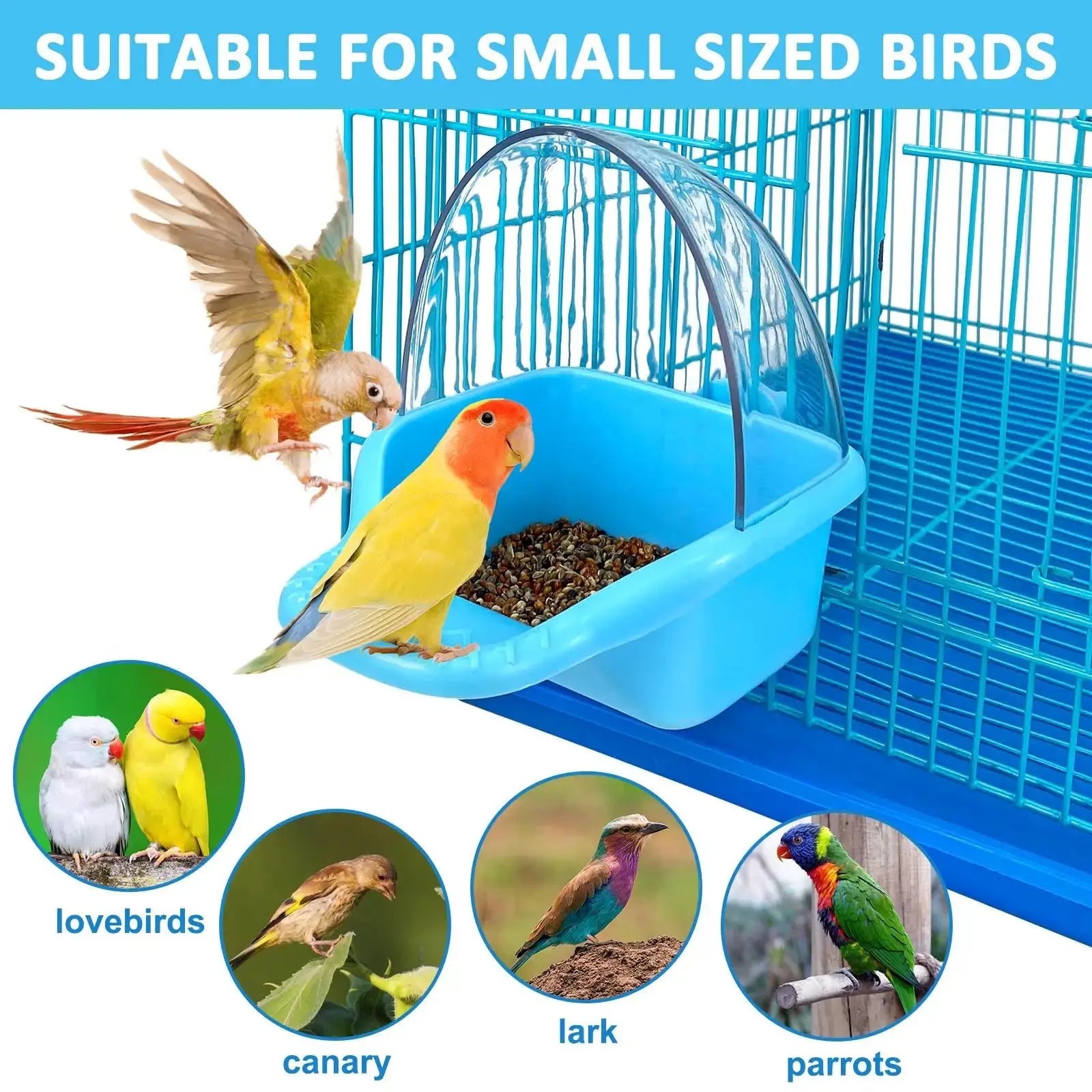 Nobgum Bird Bath Box Hanging Birdbath Toy Parakeet Caged Bathing Tubs Parrot Bath Tub Water Shower Food Feeder Holder Tray Bird Bath for Cage Accessory Small Birds Parrots Cockatiel Budgies by Nobgum