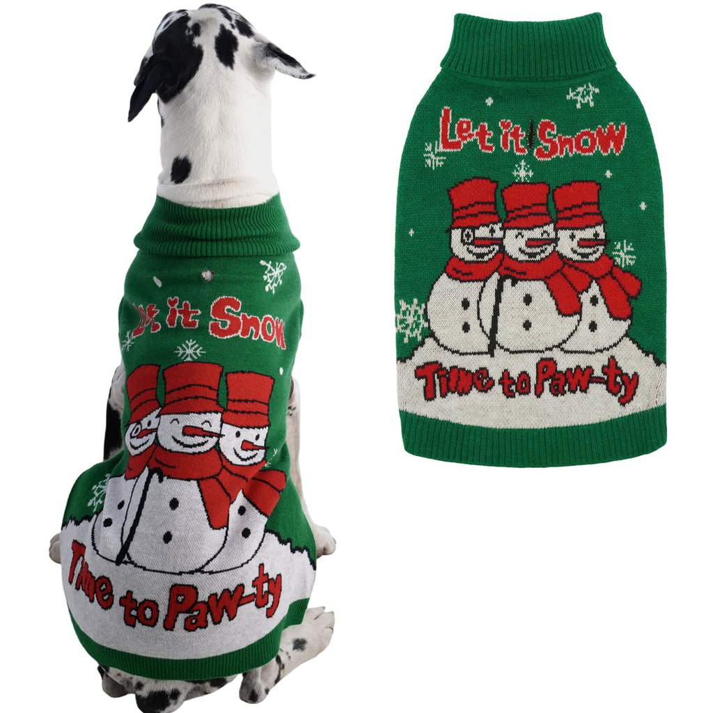 IECOii Dog Christmas Sweater - Turtleneck Sleeveless Design with Leash Hole, Snowflake & Snowman Prints, Festive Holiday Pet Sweater