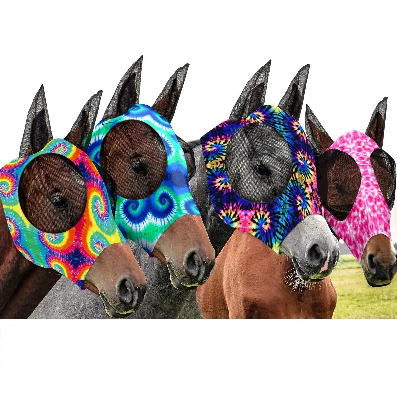 Frienda 4 Pcs Fly Masks with Ears Face Covering UV Protection from Insect Pests Elasticity Smooth Comfortable Mesh Horse Mask Accessories by Frienda