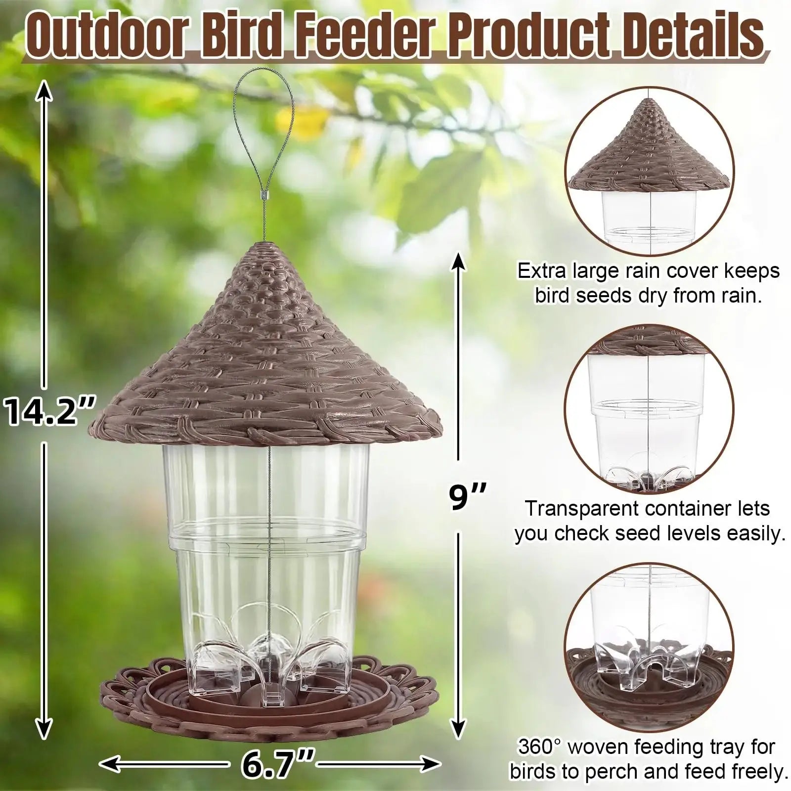 Hanging Bird Feeders for Outdoor, UV-Resistant Durable Plastic, Squirrel Proof Bird Feeder, Tool-Free Install Weatherproof Birdfeeders, Easy Clean/Refill with Drainage Holes for Wild Birds by yyounglinda