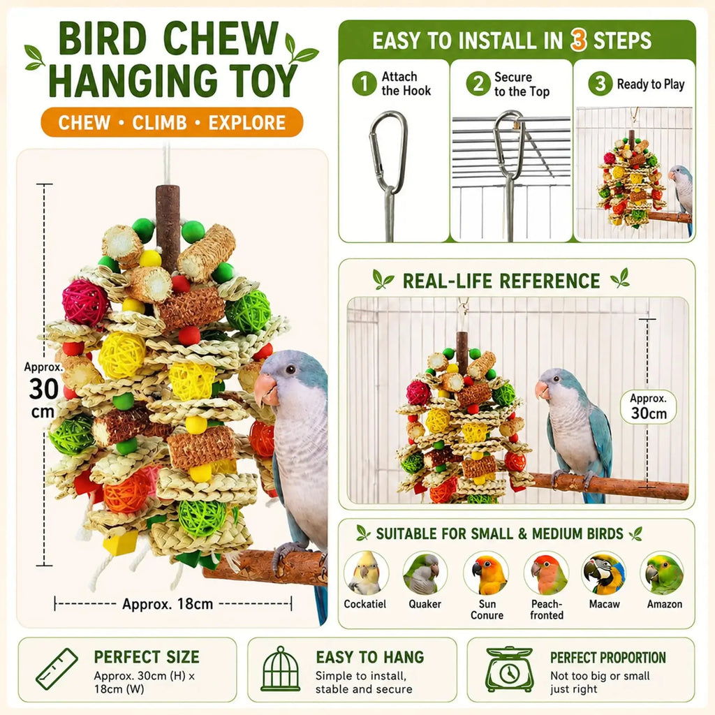 Hiwzitar Colorful Bird Cage Foraging Toy - Natural Chew Shredding Toy for Parakeets, Cockatiels, Conures (Safe Natural Material) by Hiwzitar